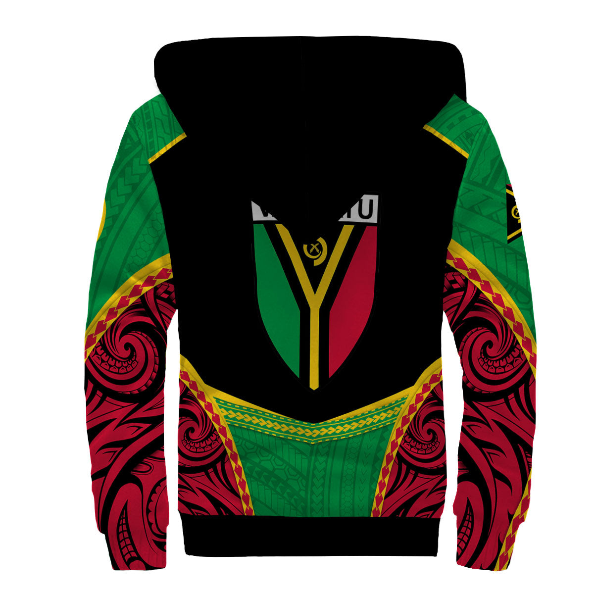 Custom Vanuatu Flag & Coat Of Arms Sherpa Hoodie Black Style