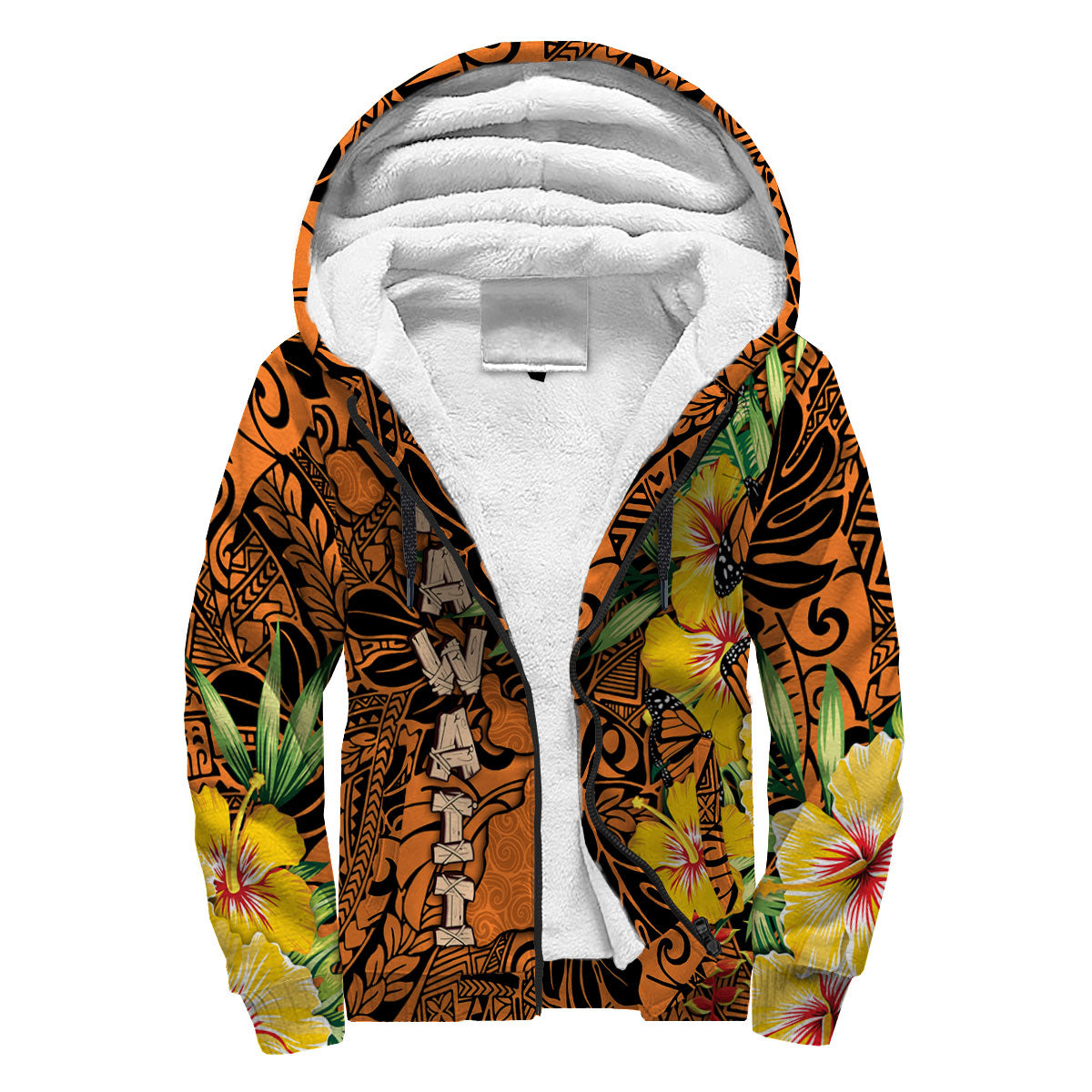 Hawaii Sherpa Hoodie Kamehameha Butterfly Tropical Style