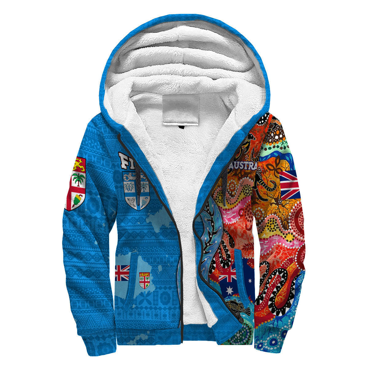 Custom Fiji Tapa & Australia Aboriginal Sherpa Hoodie