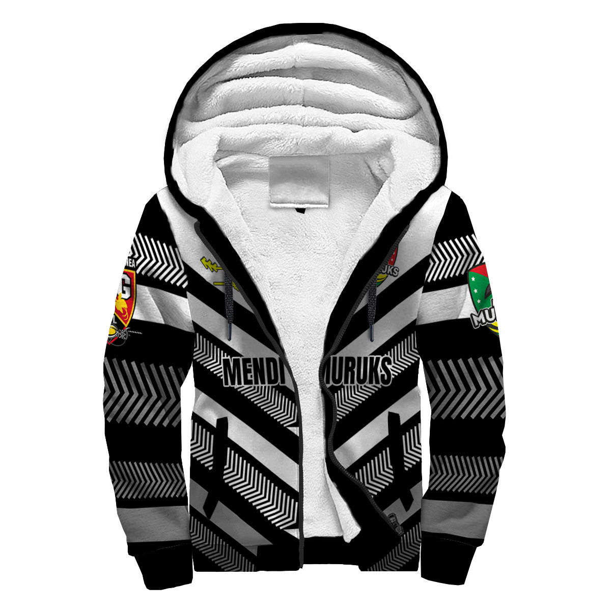 Custom Mendi Muruks Sherpa Hoodie Papua New Guinea Rugby Black & White Style