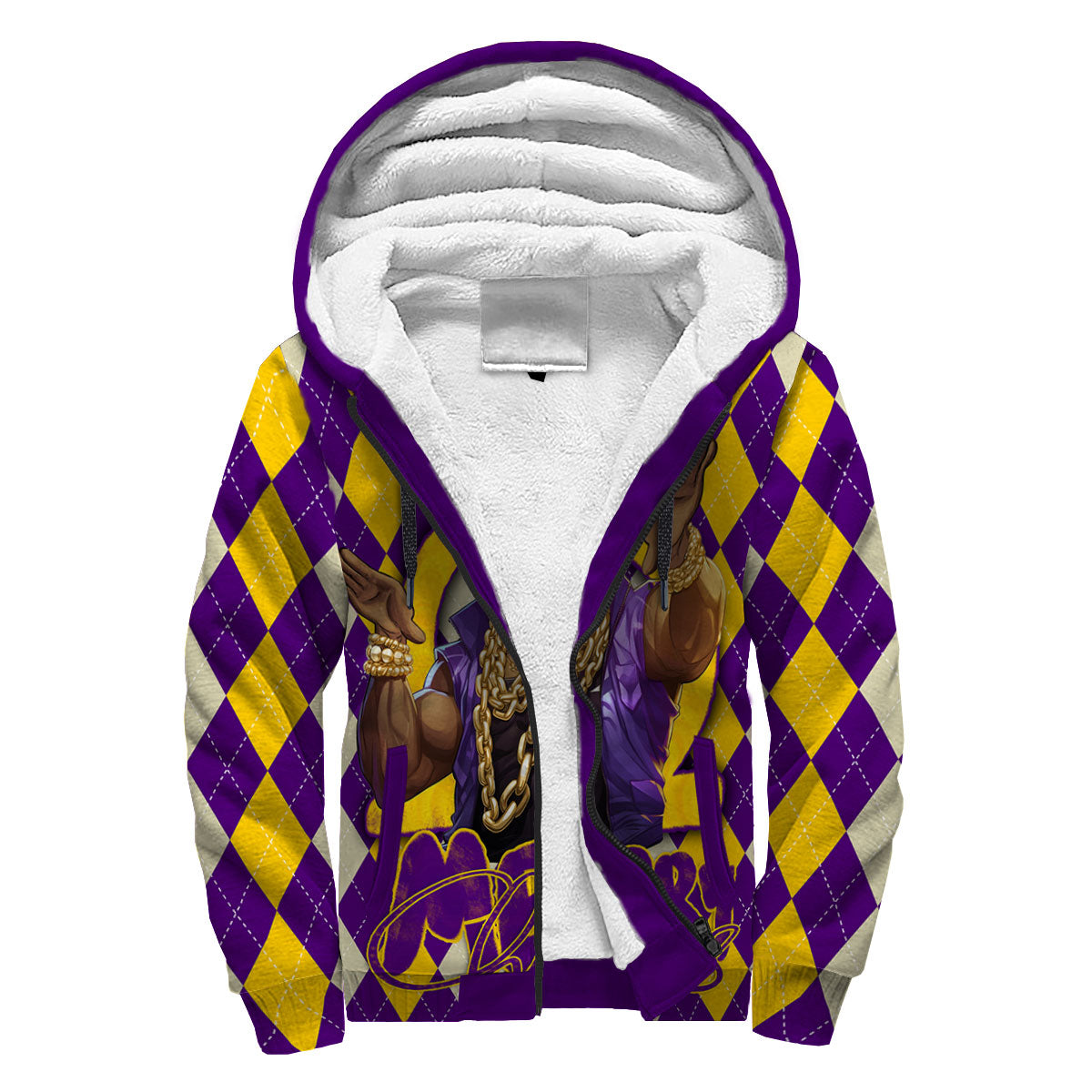 Fraternity Hoodie - OPP Christmas Sherpa Hoodie Bulldog Purple Gold Caro Pattern Style