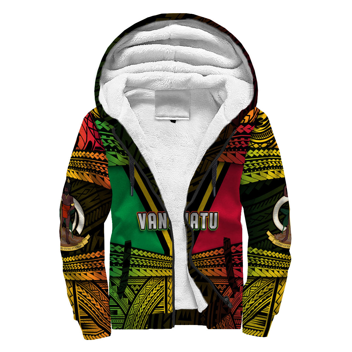 Custom Vanuatu Flag & Coat Of Arms Sherpa Hoodie Reggae Style