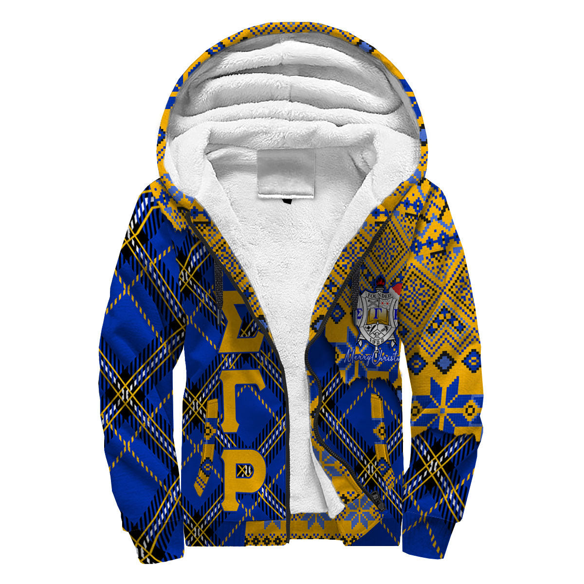 Sorority Hoodie - Christmas Sigma Gamma Rho Girl Sherpa Hoodie Plaid Background Style