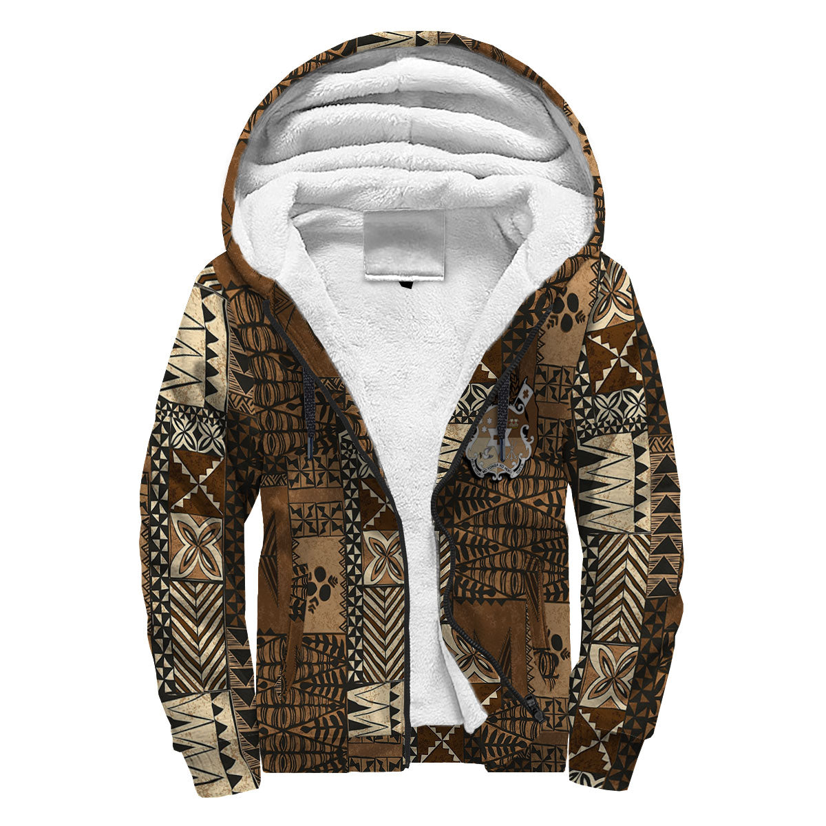 Custom Tonga Sherpa Hoodie Ngatu Tapa Style