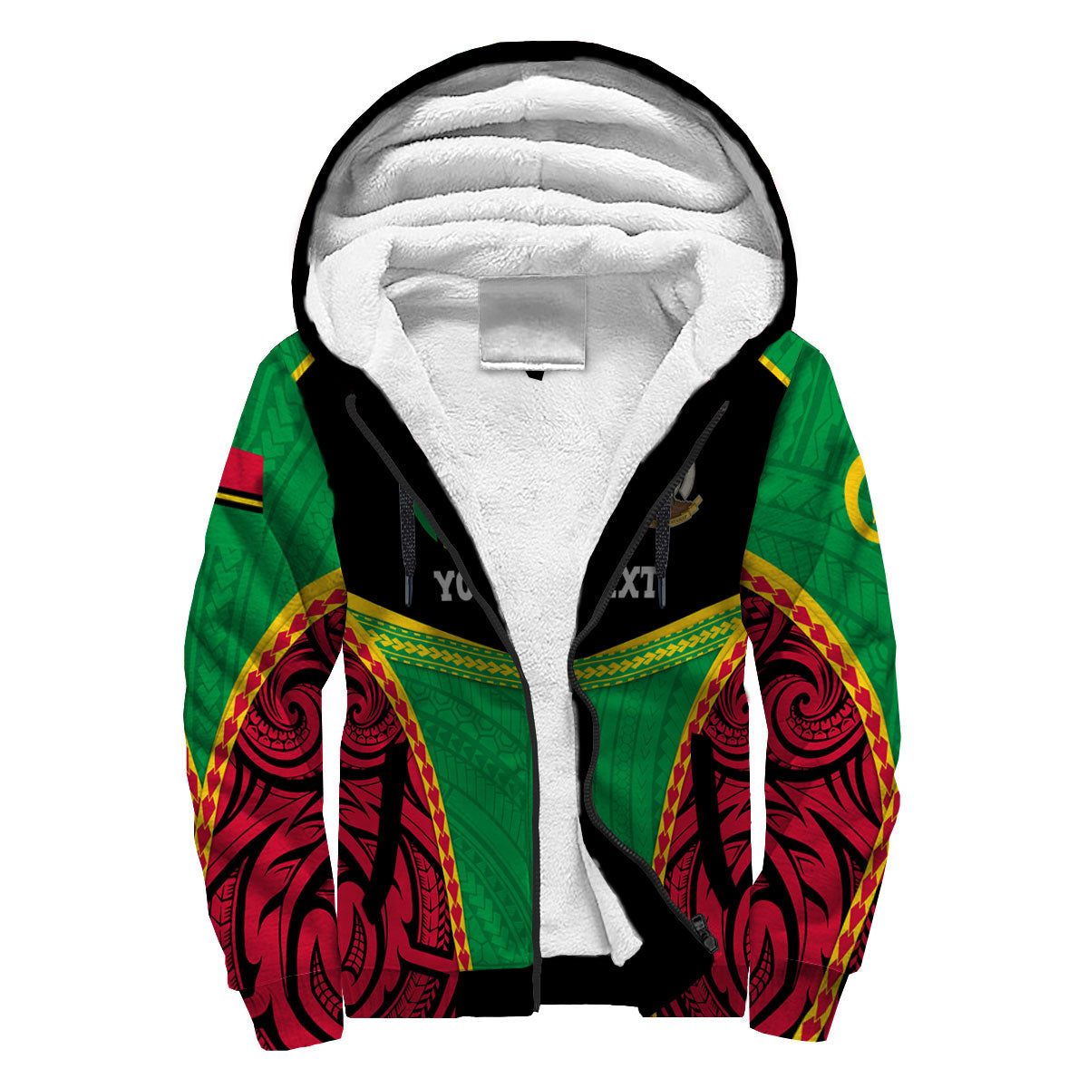 Custom Vanuatu Flag & Coat Of Arms Sherpa Hoodie Black Style