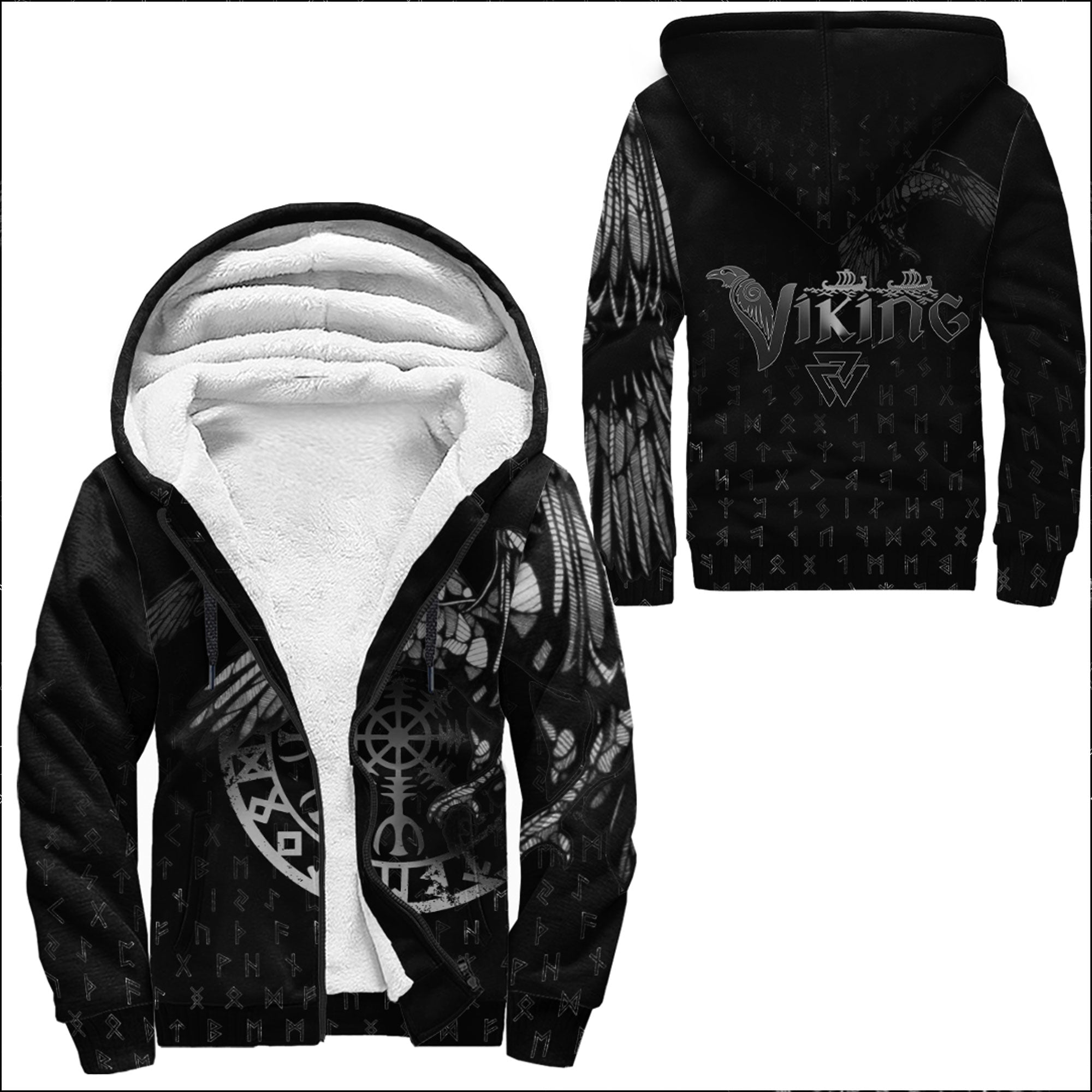 Viking Sherpa Hoodie Raven Helm of Awe