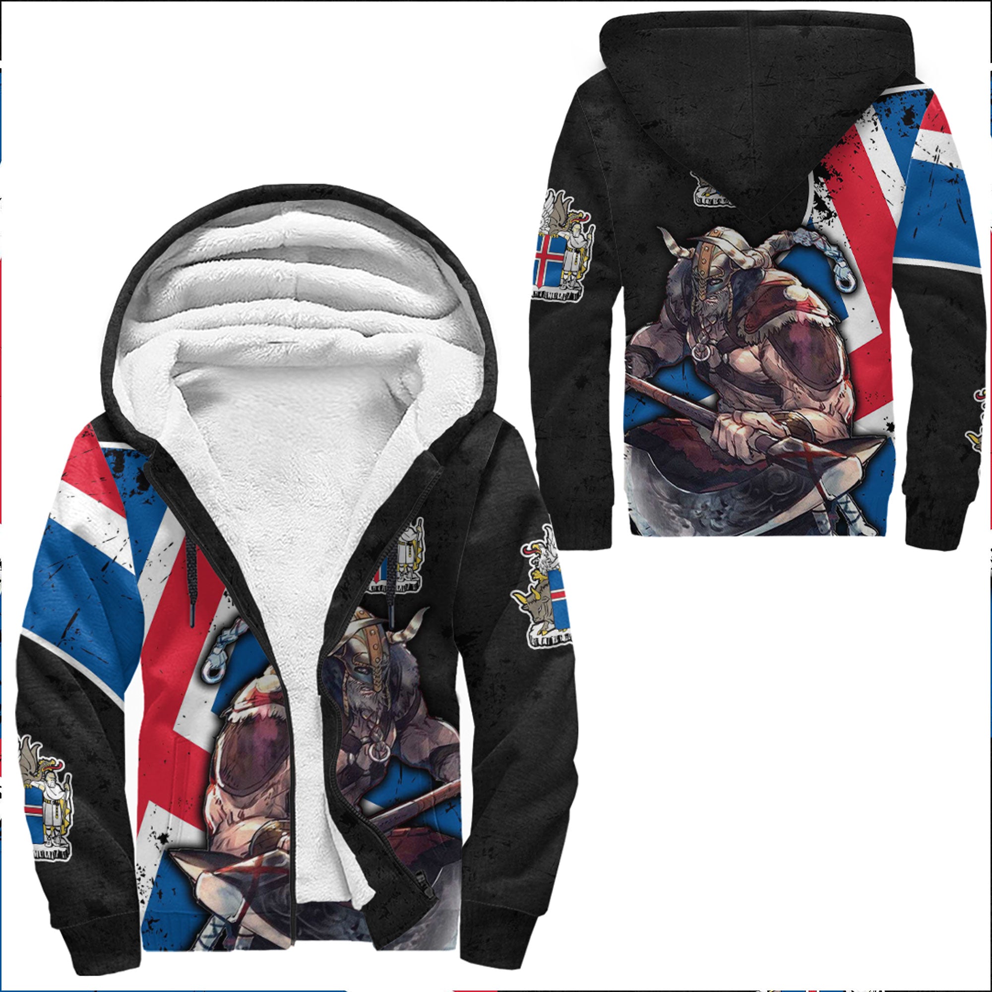 Viking Sherpa Hoodie Iceland Warriors Brush Style