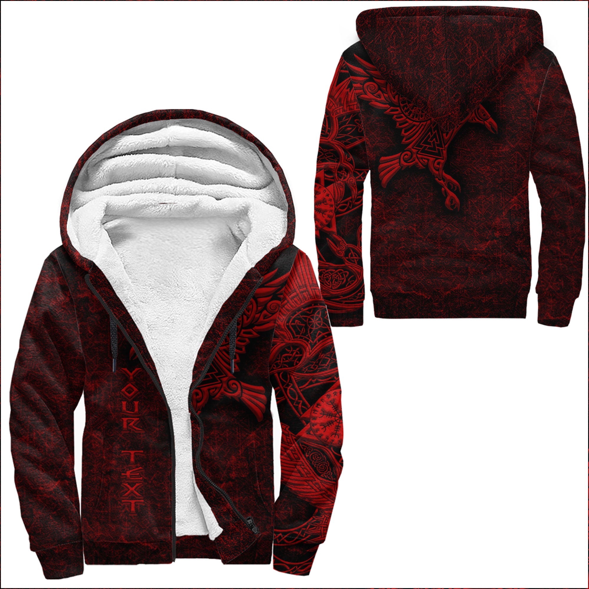 Viking Sherpa Hoodie Raven Vegvisir Red Custum