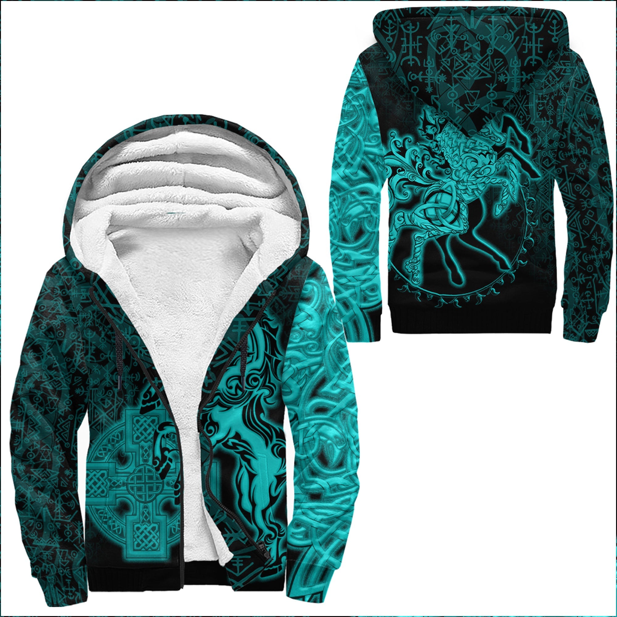 Viking Sherpa Hoodie Sleipnir Turquoise
