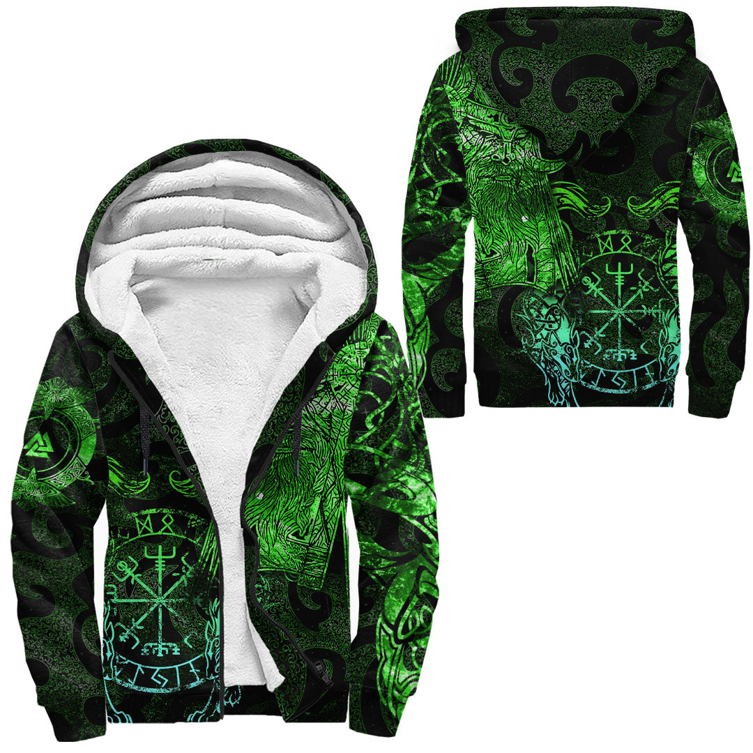 Viking Sherpa Hoodie Odin Tattoo Green Version