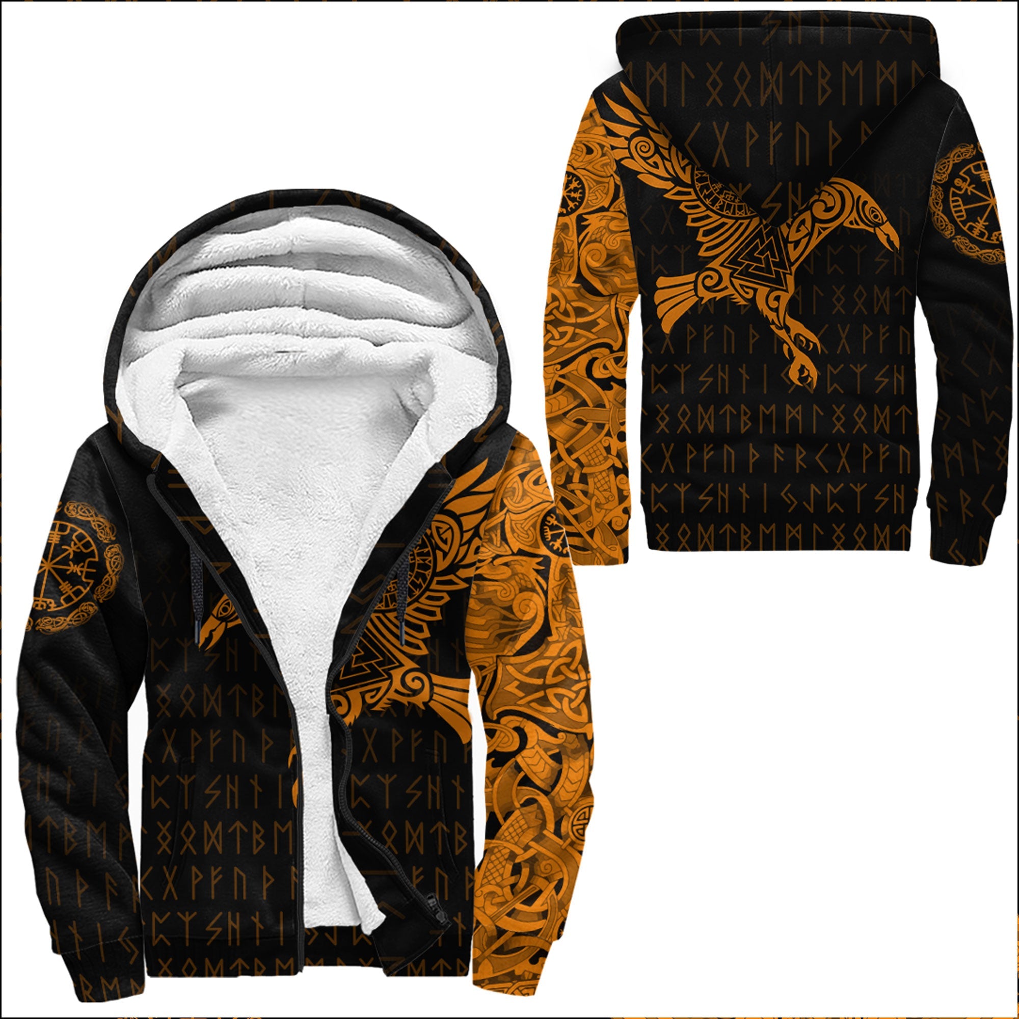 Viking Sherpa Hoodie The Raven Of Odin Tattoo Orange Version