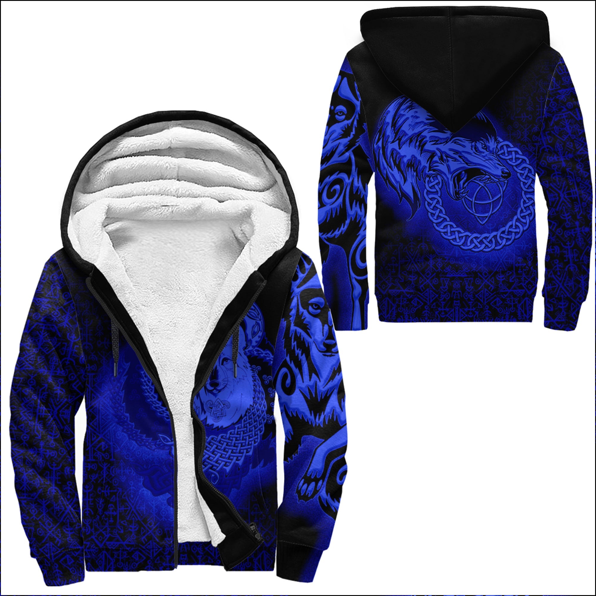 Viking Sherpa Hoodie Legendary Wolf Blue Style