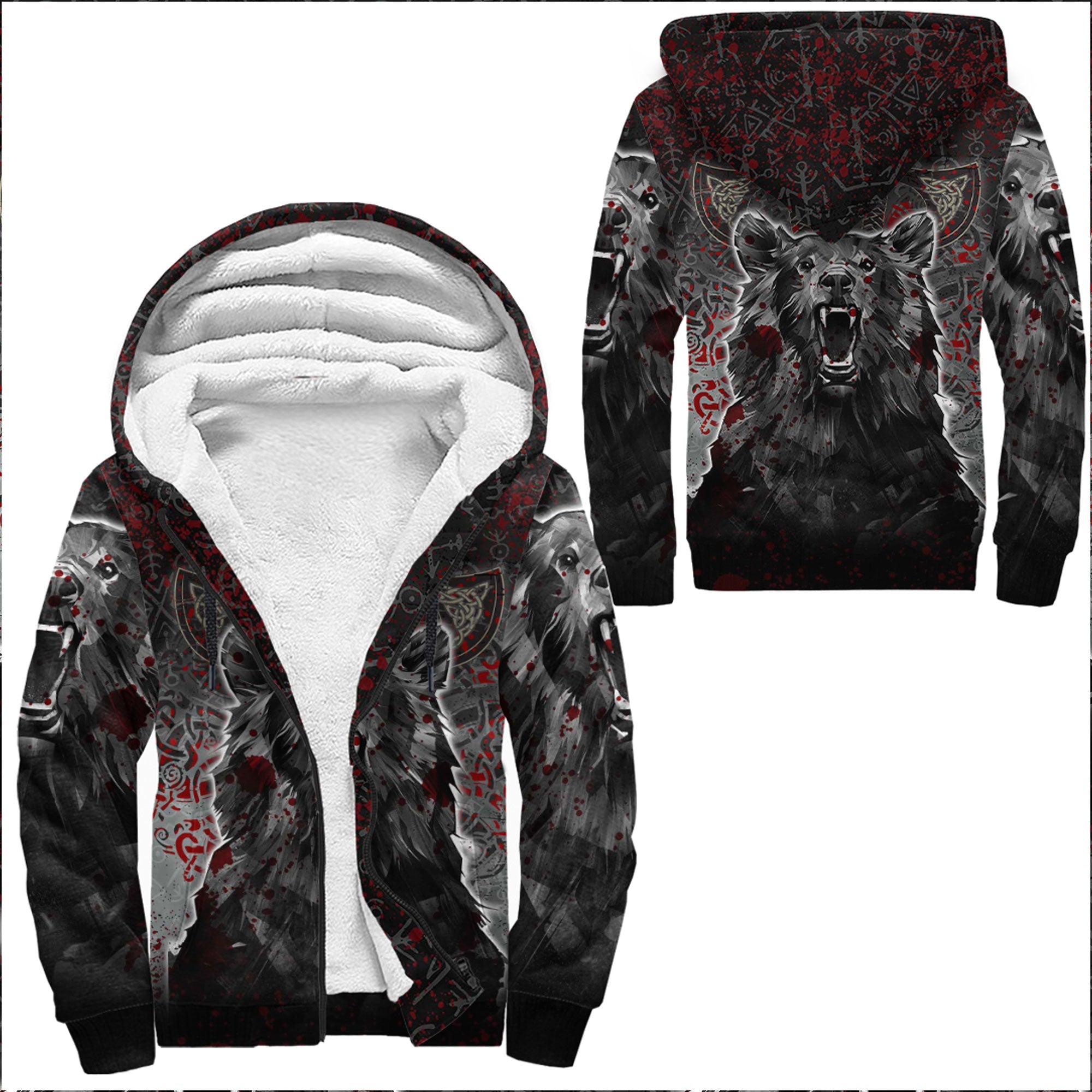Viking Sherpa Hoodie Berserker Bear Blood