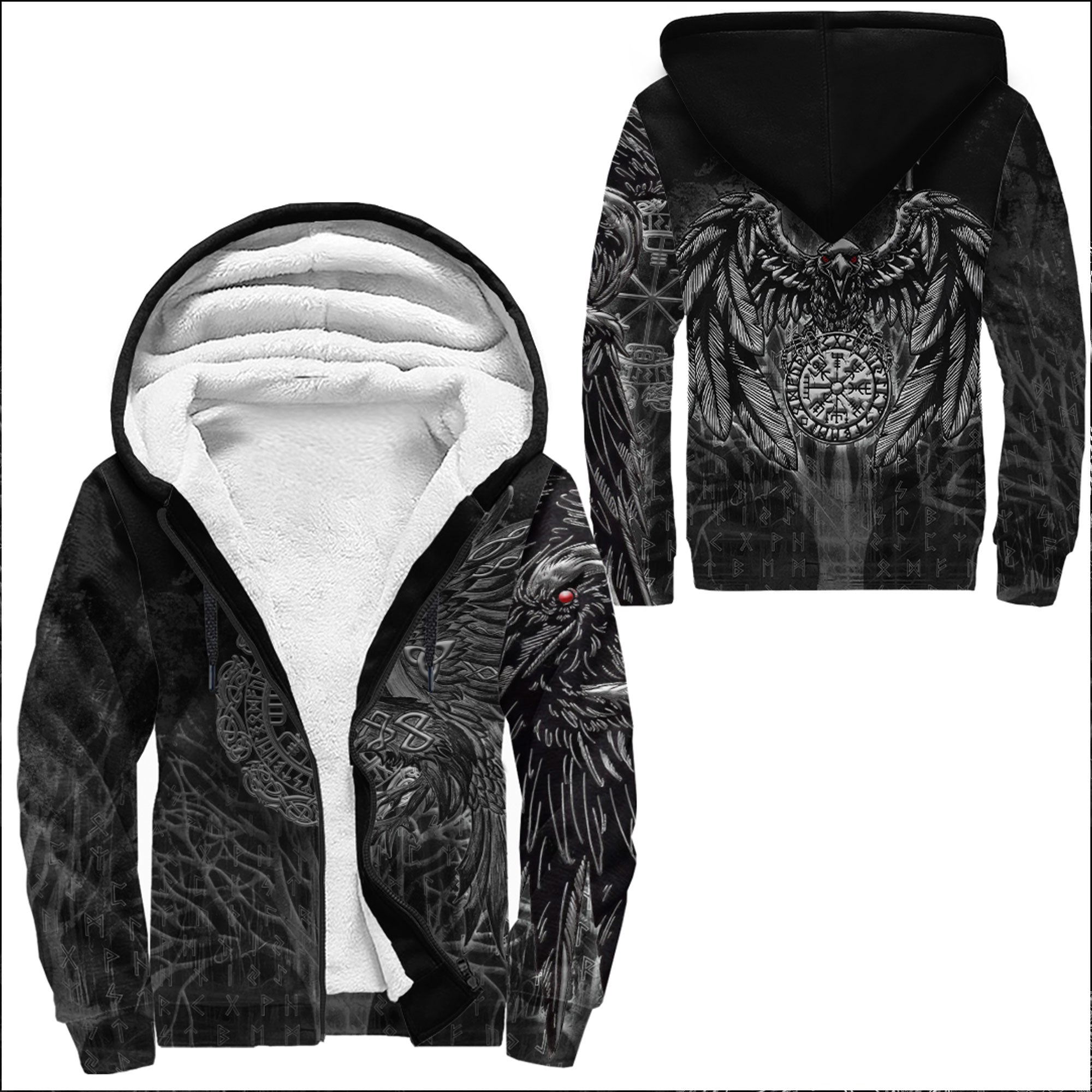 Viking Sherpa Hoodie Vegvisir Raven