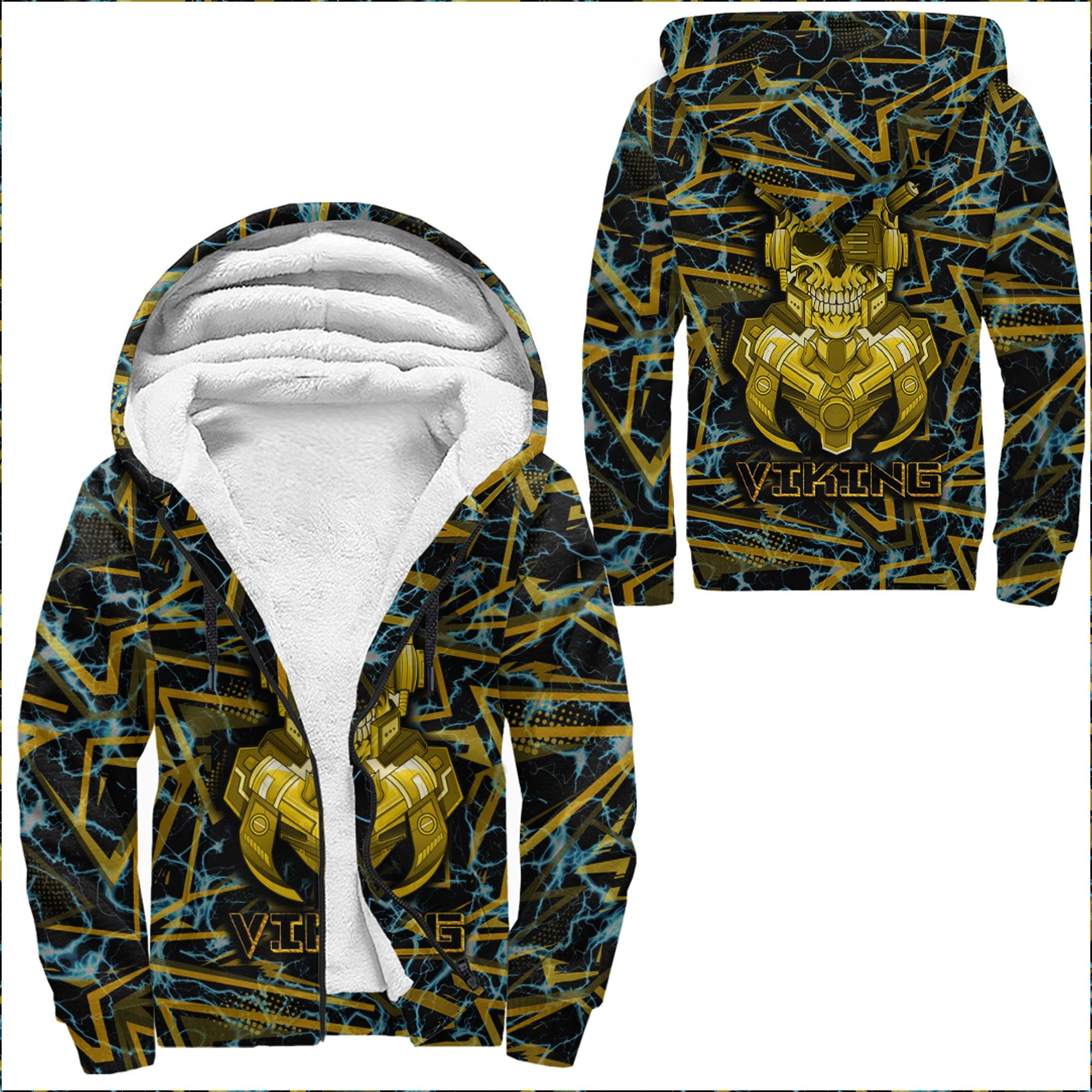 Viking Sherpa Hoodie 3D Robo Warrior Gold