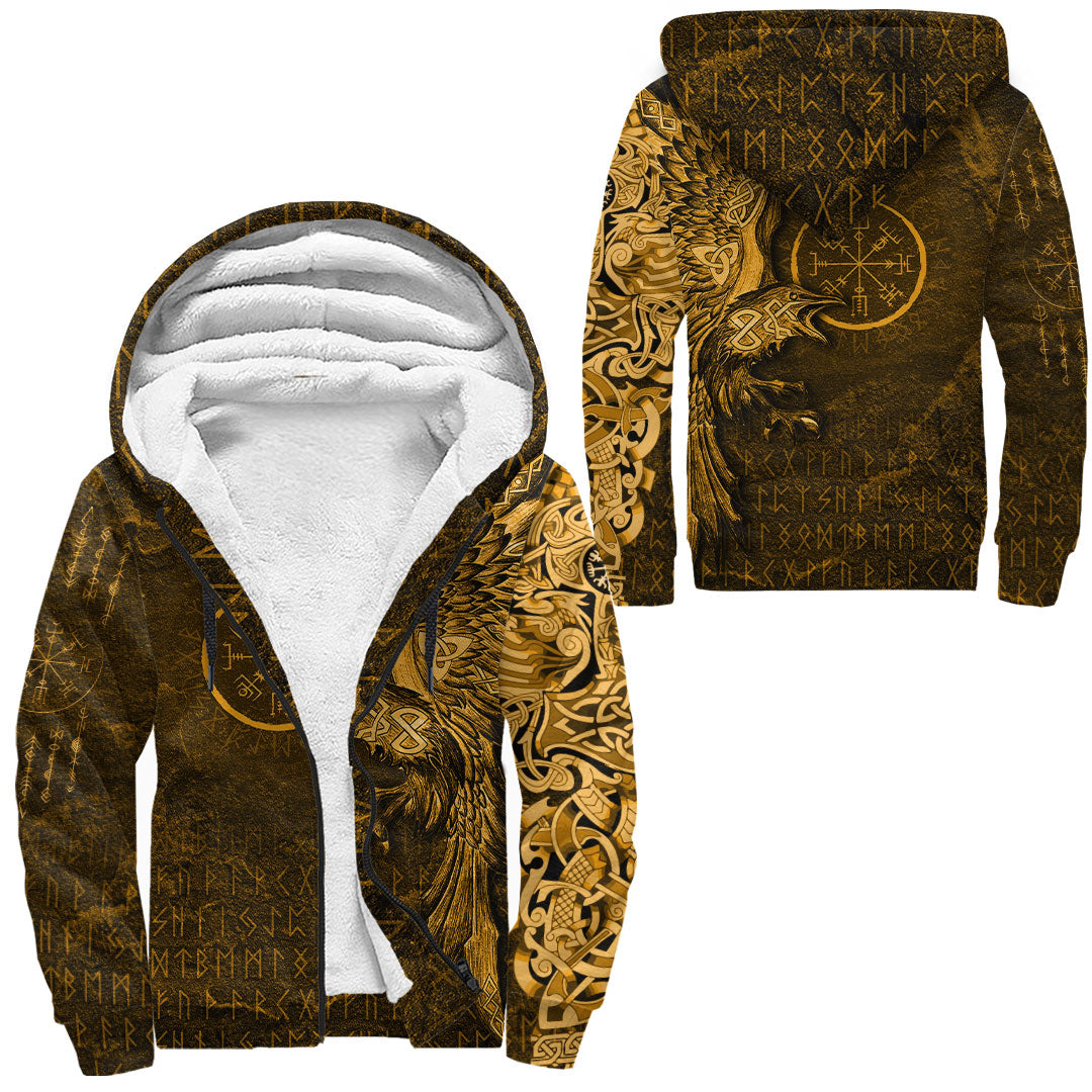 Viking Sherpa Hoodie Vegvisir With Raven Compass Gold Version Raglan