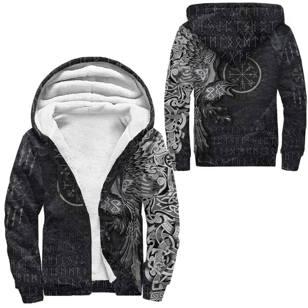 Viking Sherpa Hoodie Vegvisir With Raven Compass