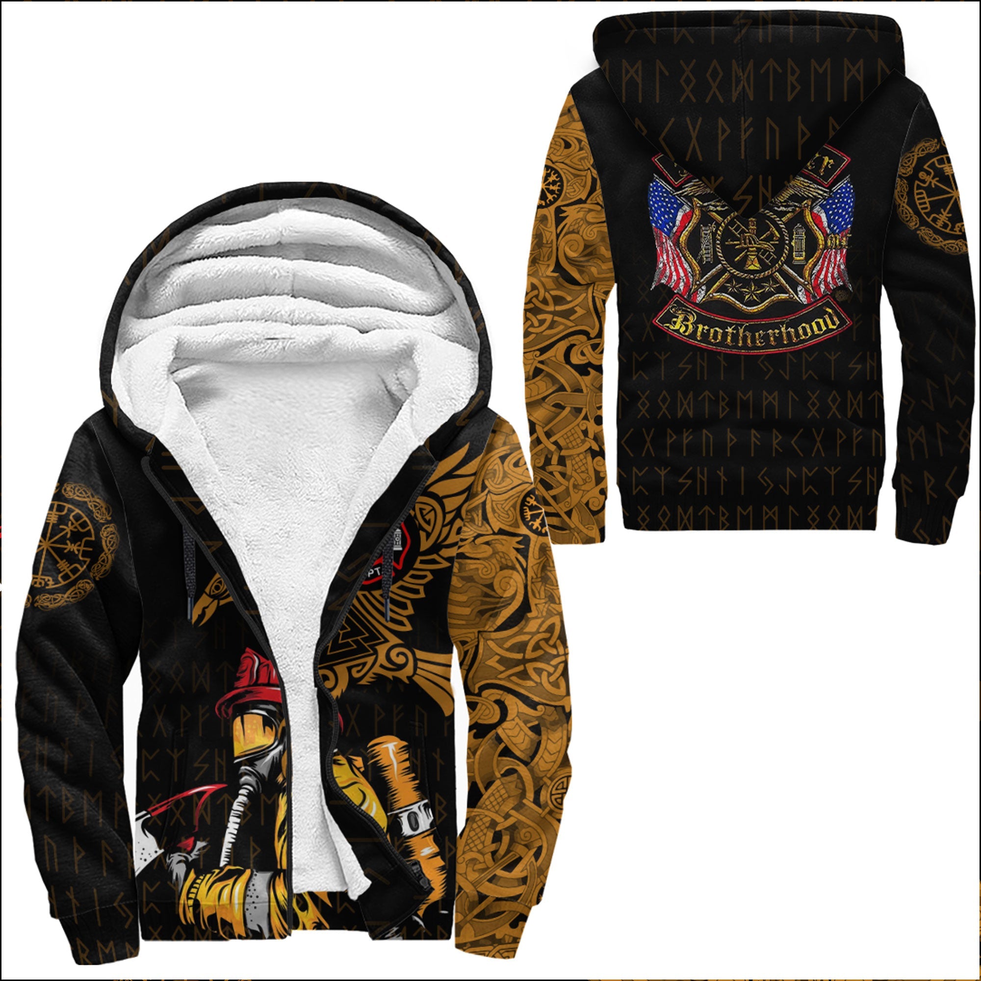Viking Sherpa Hoodie The Raven Of Odin Tattoo Firefighter Ver03