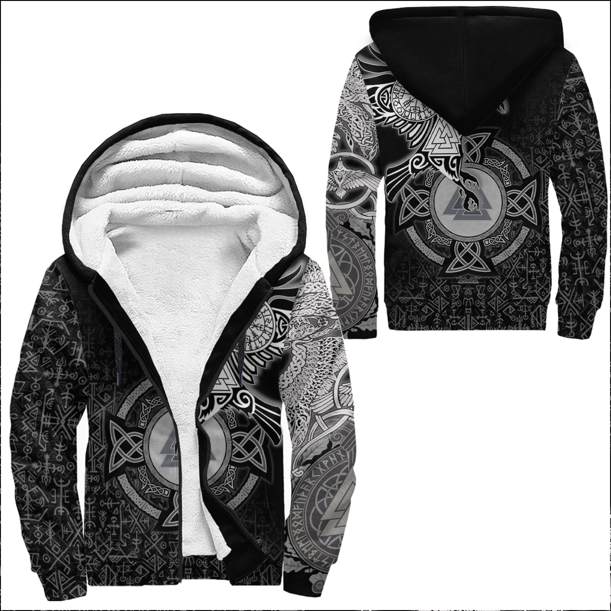 Viking Sherpa Hoodie Raven Celtic Ving