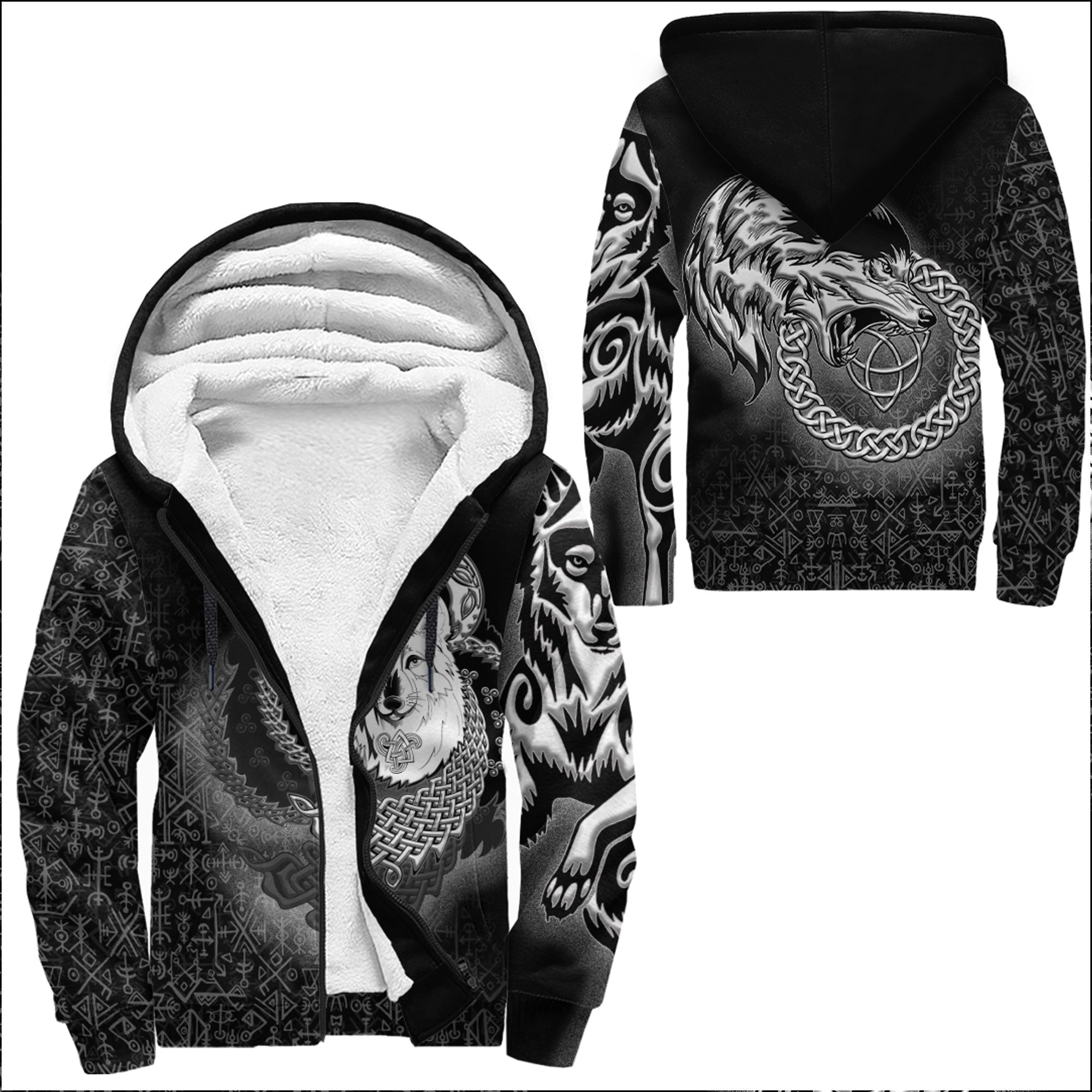 Viking Sherpa Hoodie Legendary Wolf Black Style