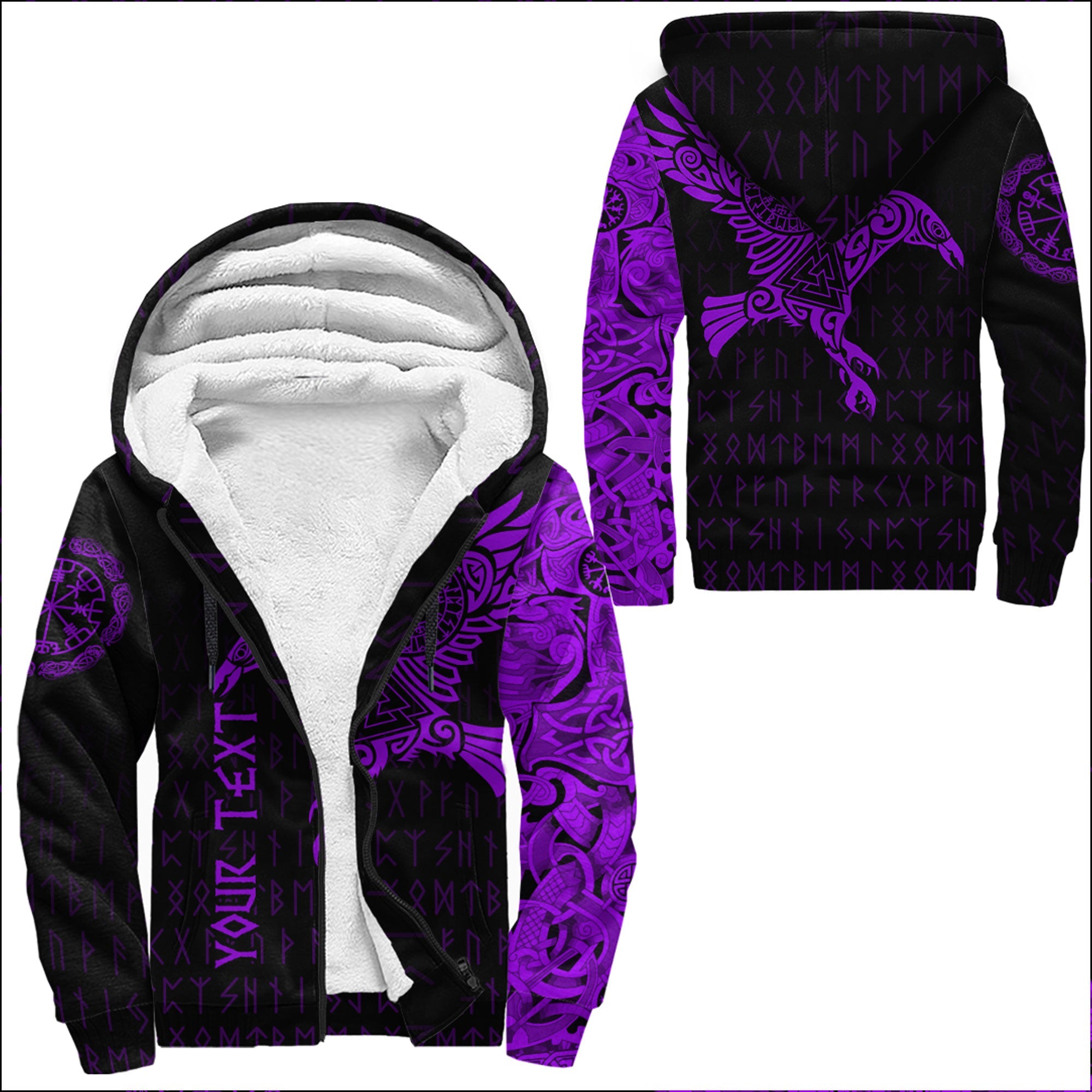 Custom Viking Sherpa Hoodie The Raven Of Odin Tattoo Purple Version