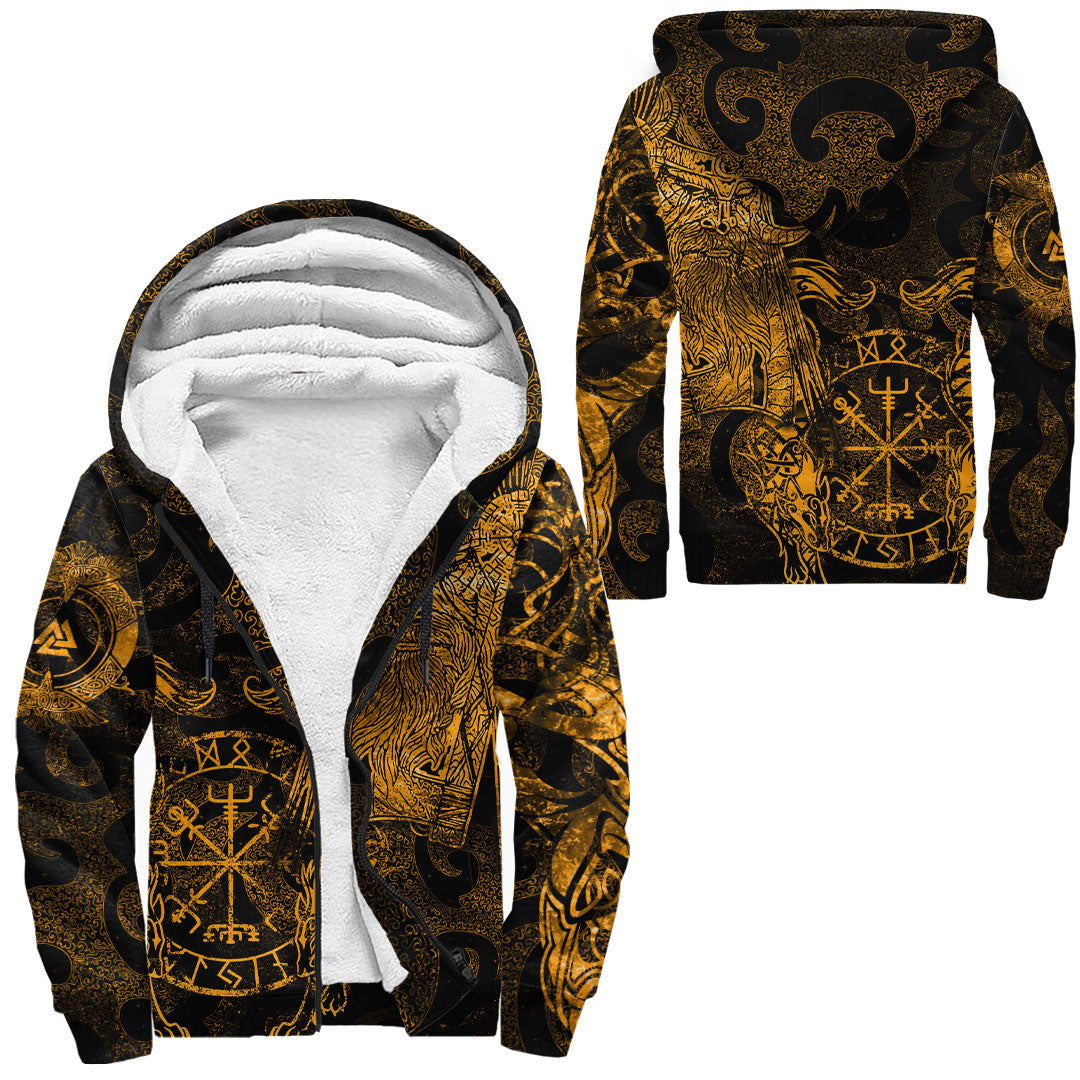 Viking Sherpa Hoodie Odin Tattoo Gold Version