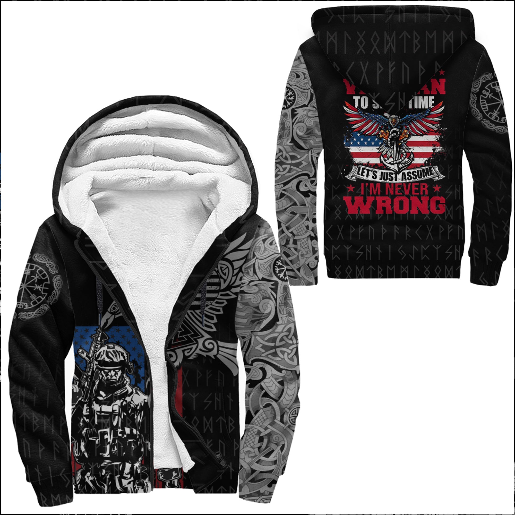 Viking Sherpa Hoodie The Raven Of Odin Tattoo Veteran Army Ver01