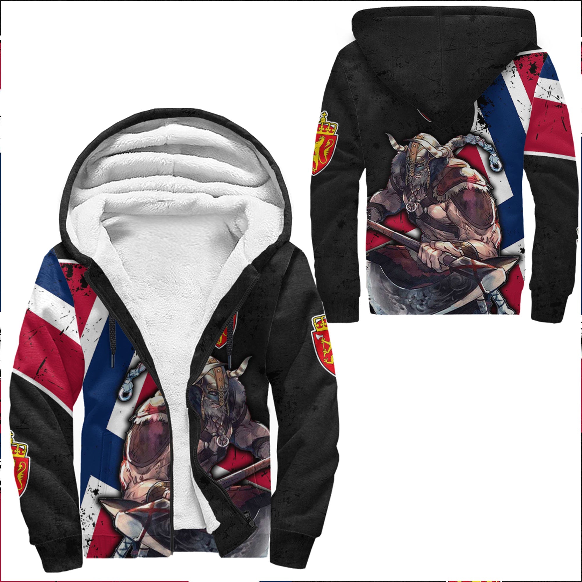 Viking Sherpa Hoodie Norway Warriors Brush Style