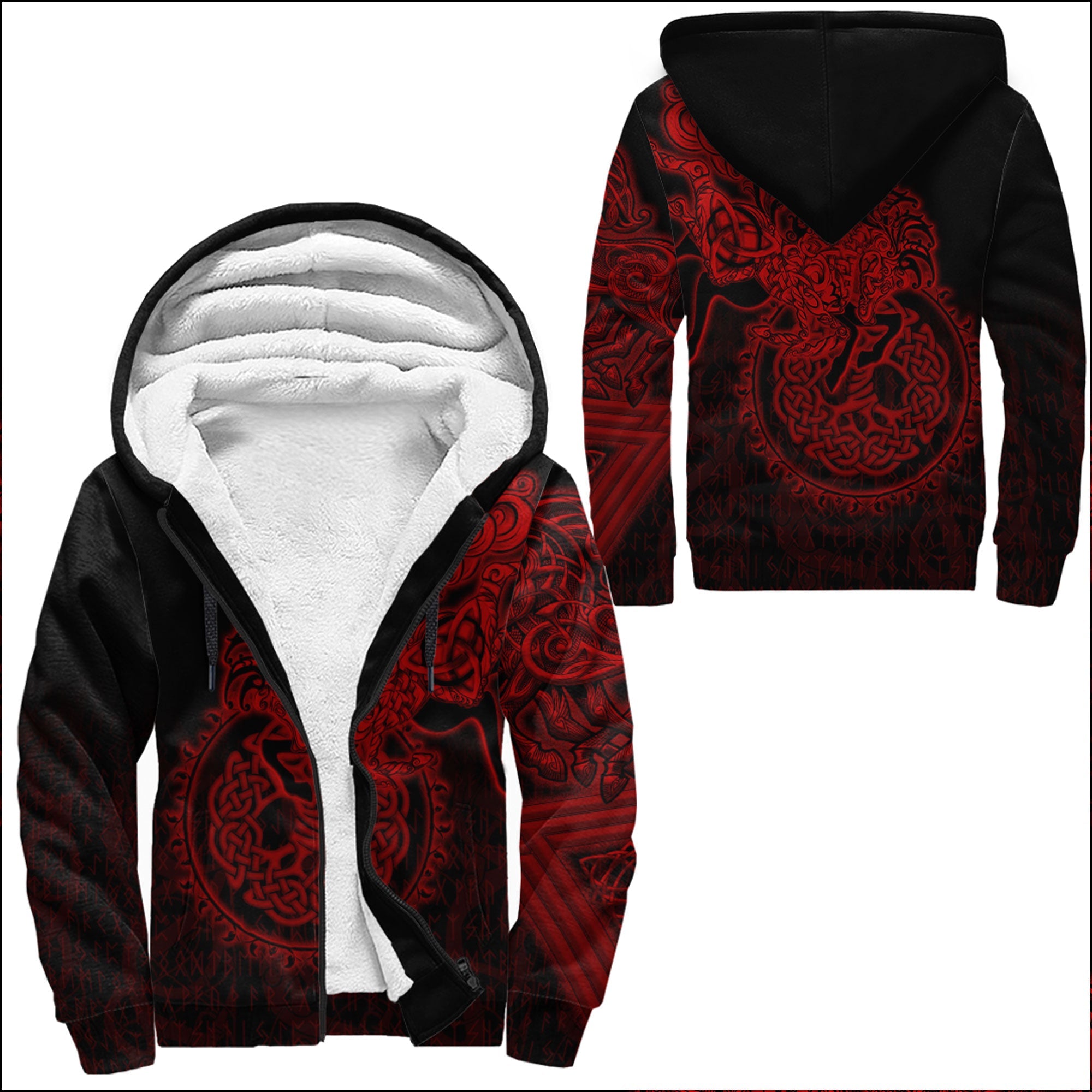 Viking Sherpa Hoodie Sleipnir Red Style