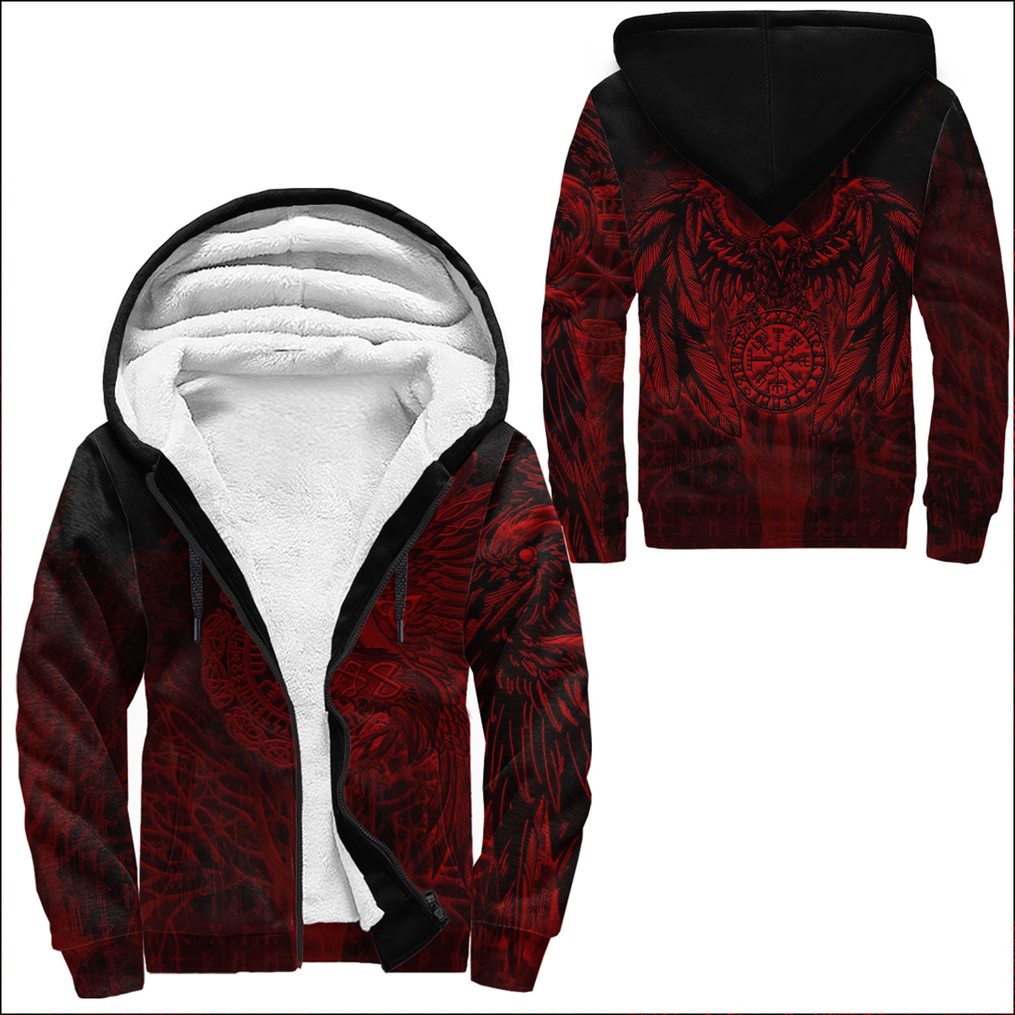 Viking Sherpa Hoodie Vegvisir Raven Red
