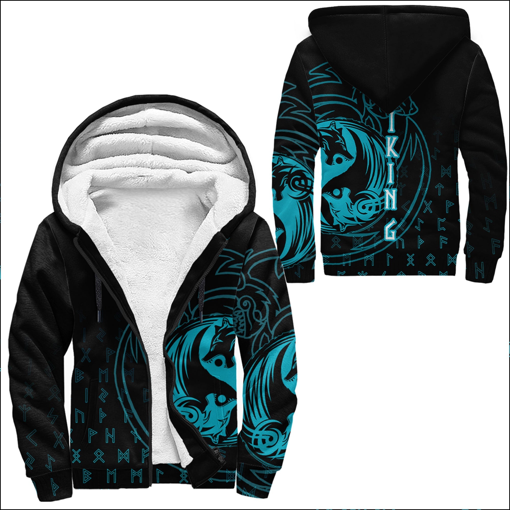 Viking Sherpa Hoodie Wolf Cyan