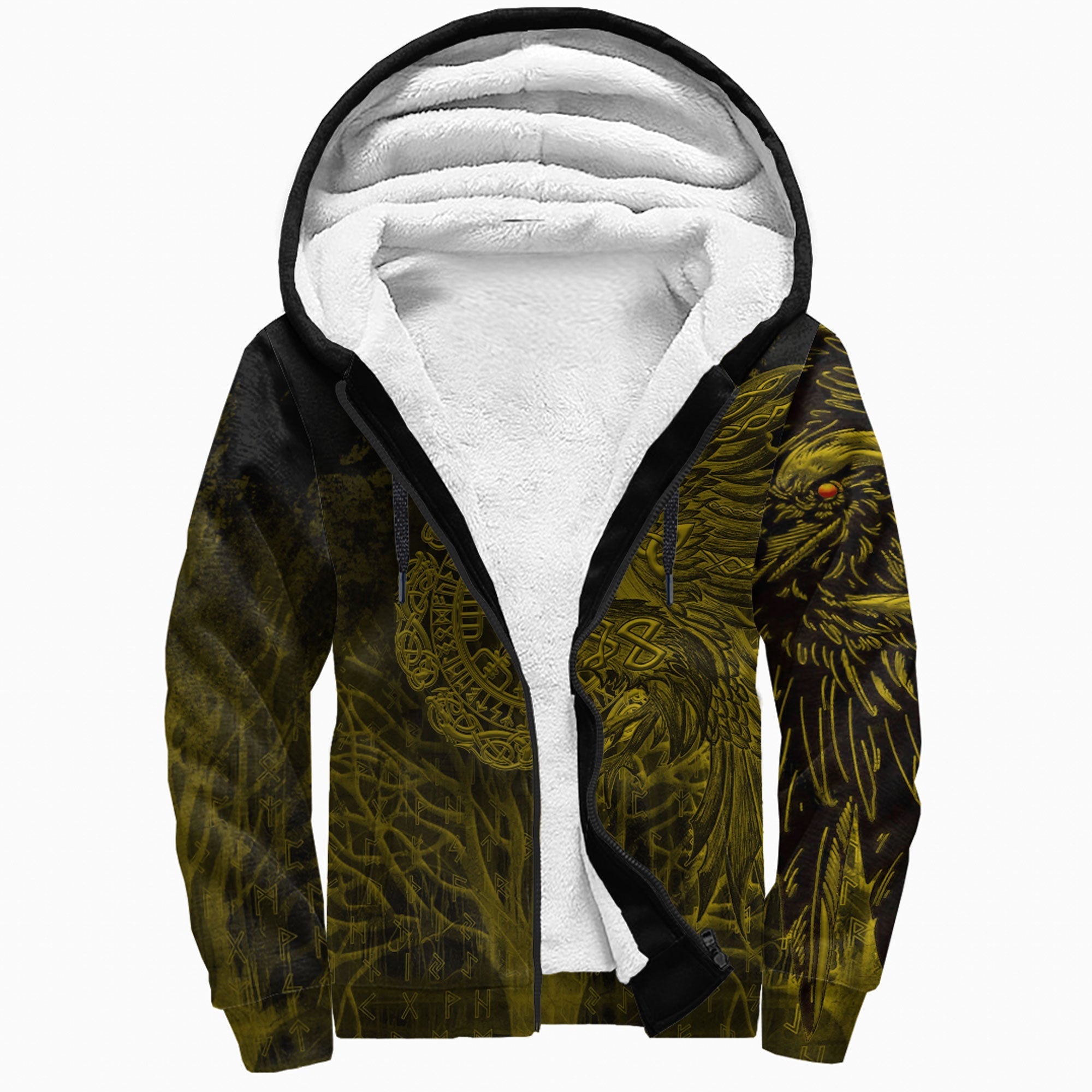 Viking Sherpa Hoodie Vegvisir Raven Gold