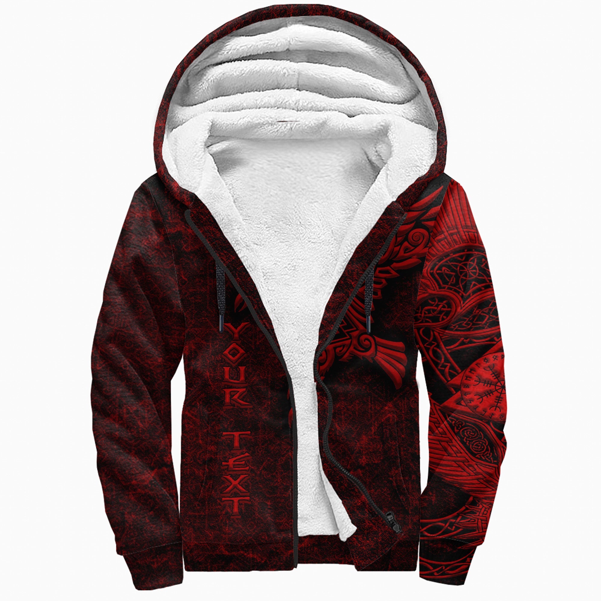 Viking Sherpa Hoodie Raven Vegvisir Red Custum