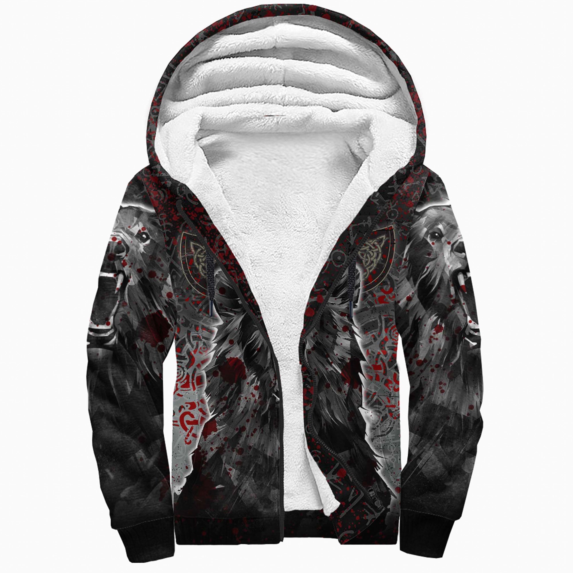 Viking Sherpa Hoodie Berserker Bear Blood