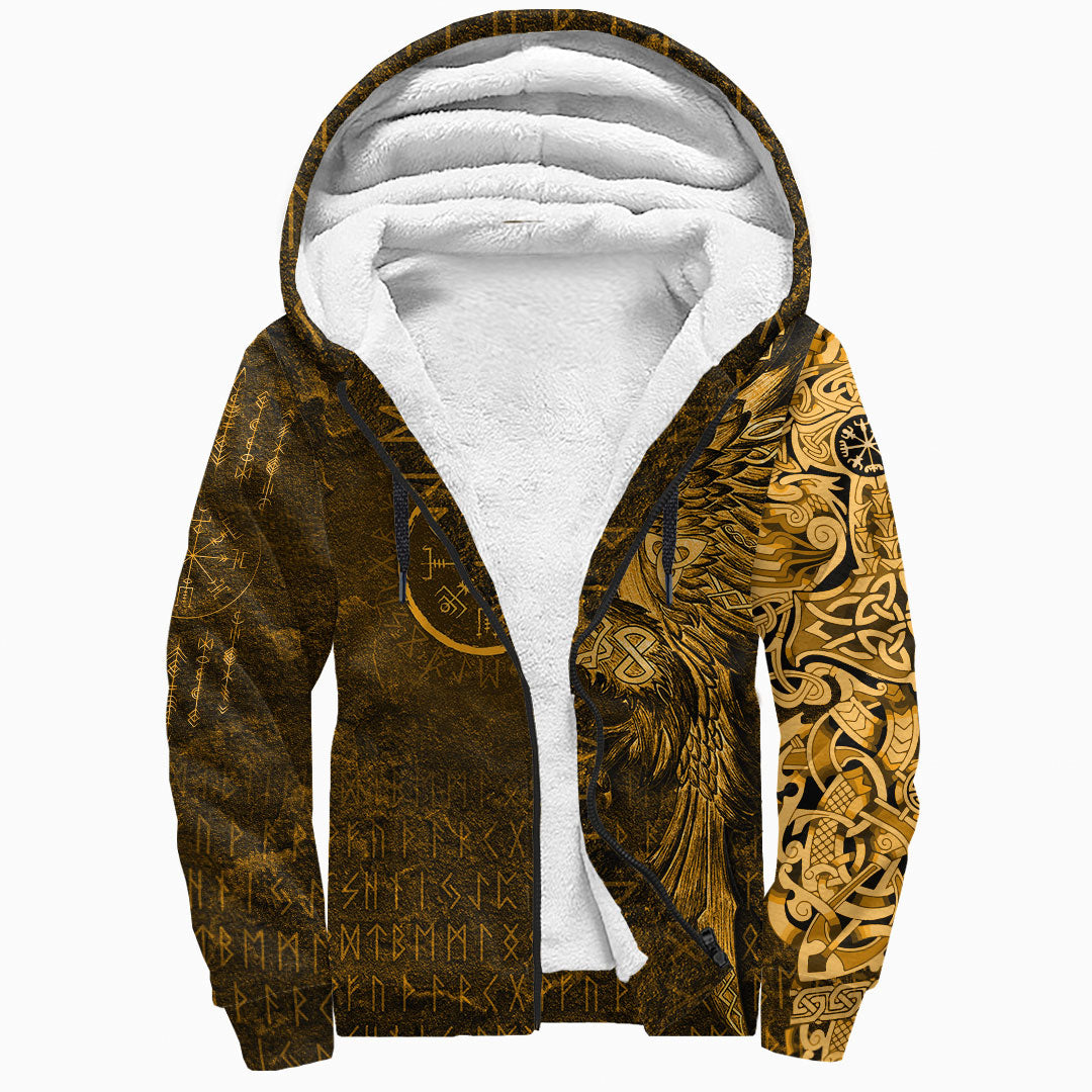 Viking Sherpa Hoodie Vegvisir With Raven Compass Gold Version Raglan