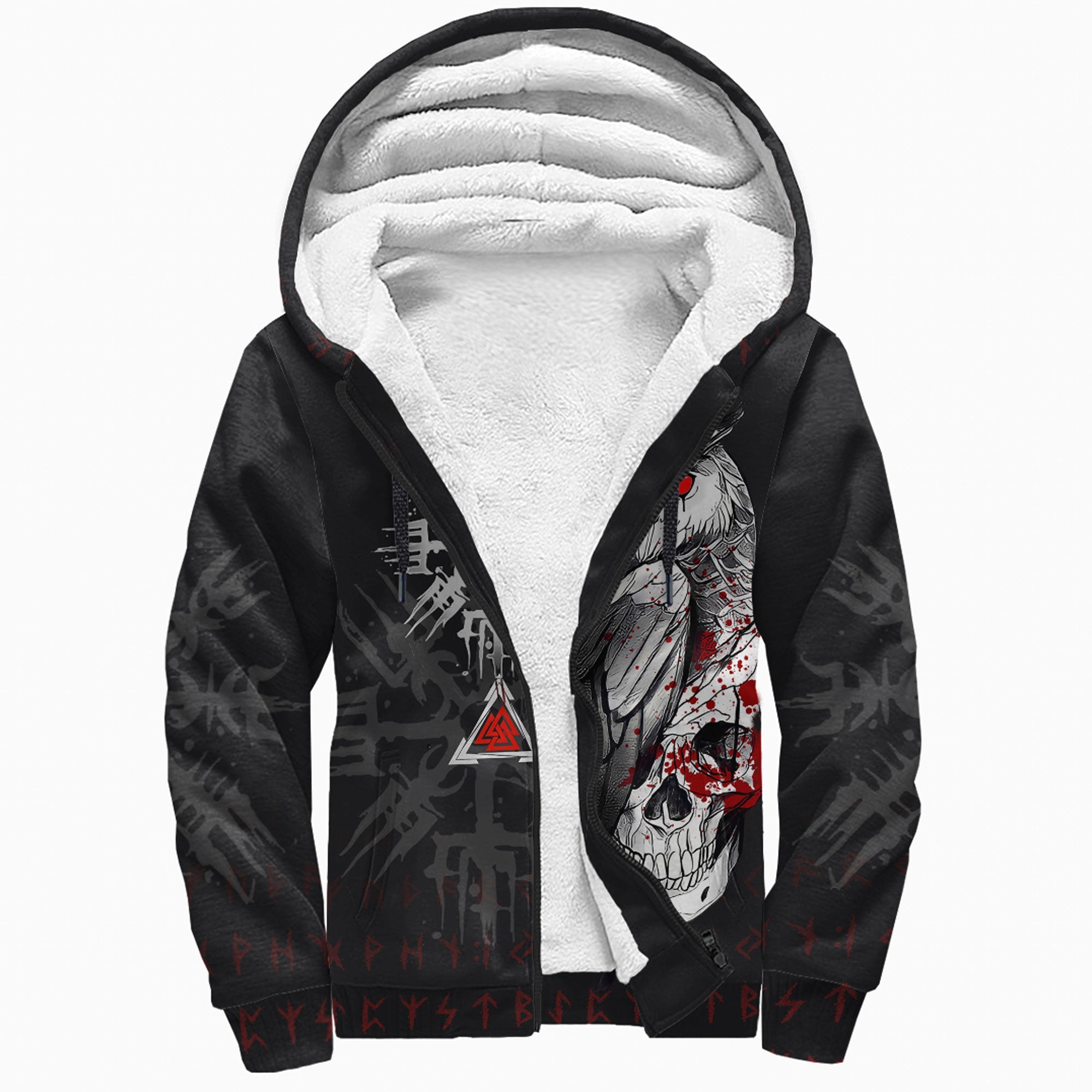 Viking Sherpa Hoodie Owl Skull Blood Style