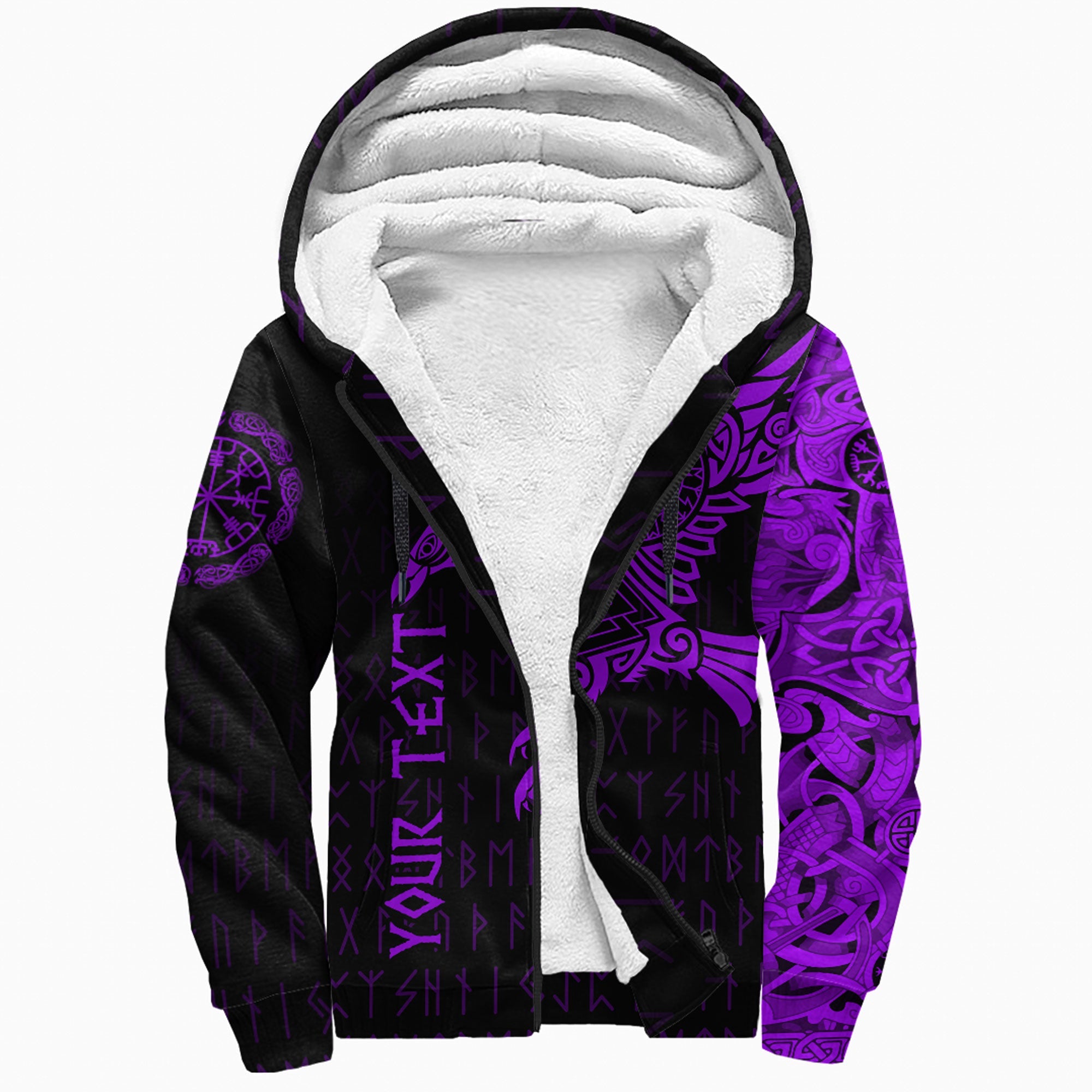 Custom Viking Sherpa Hoodie The Raven Of Odin Tattoo Purple Version