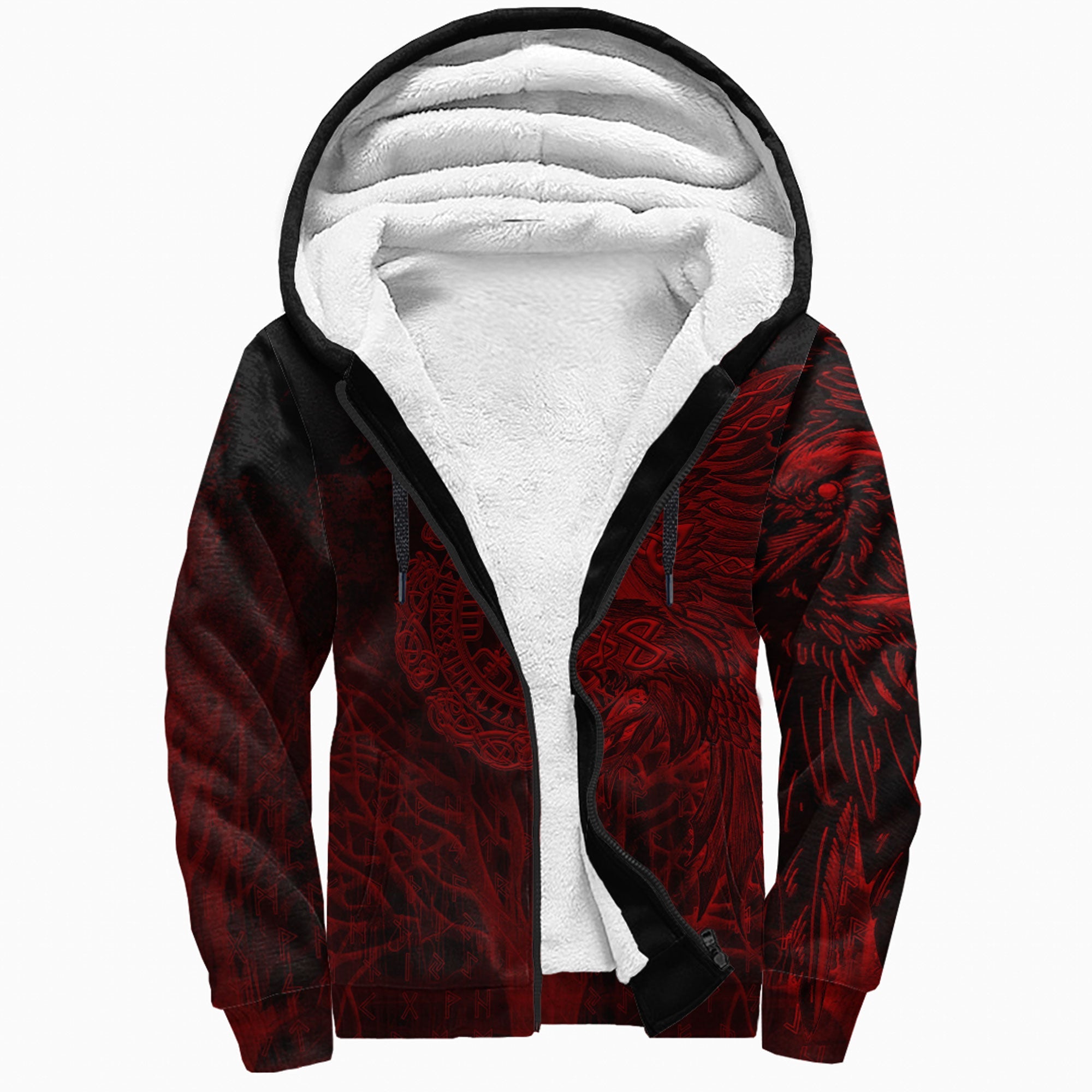 Viking Sherpa Hoodie Vegvisir Raven Red
