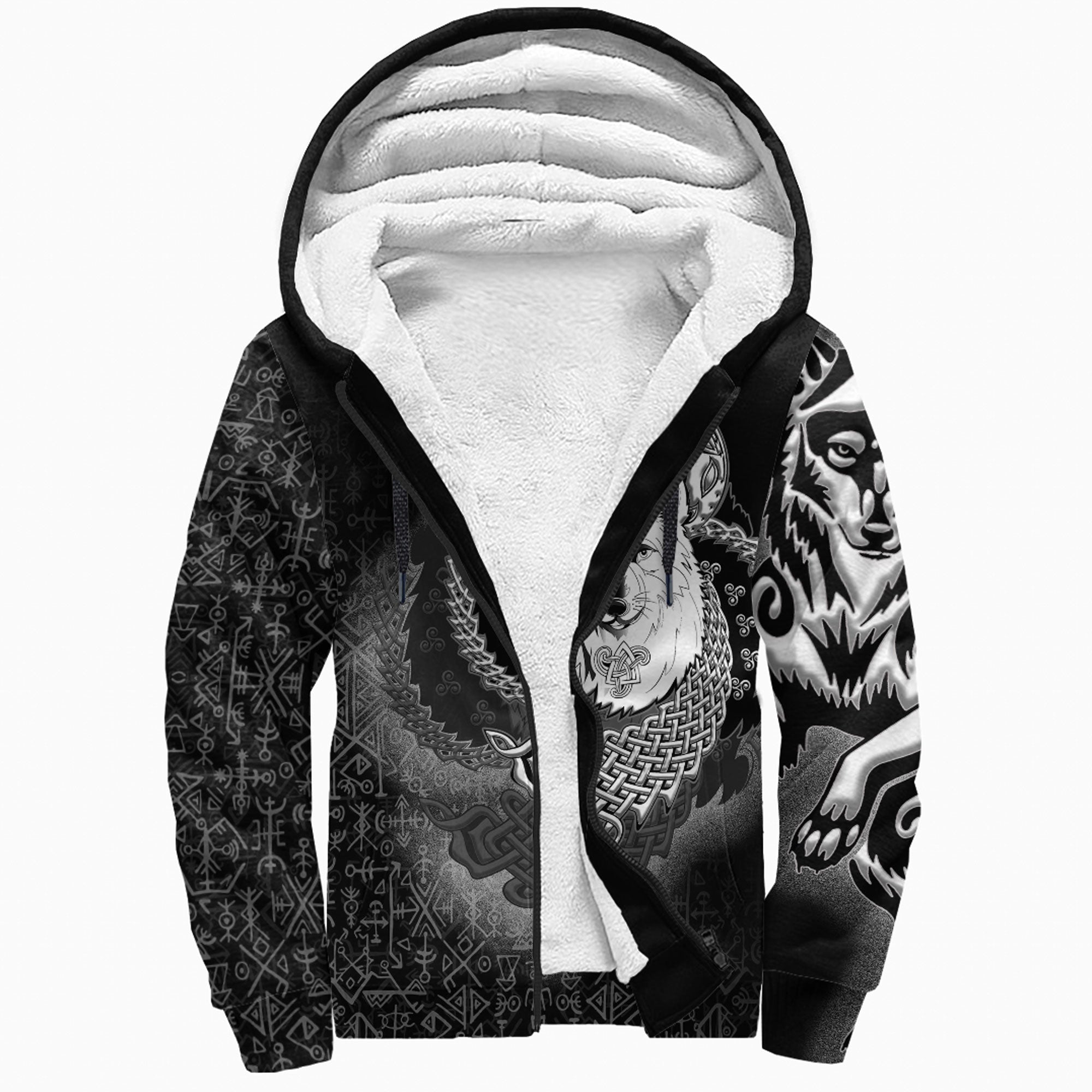 Viking Sherpa Hoodie Legendary Wolf Black Style