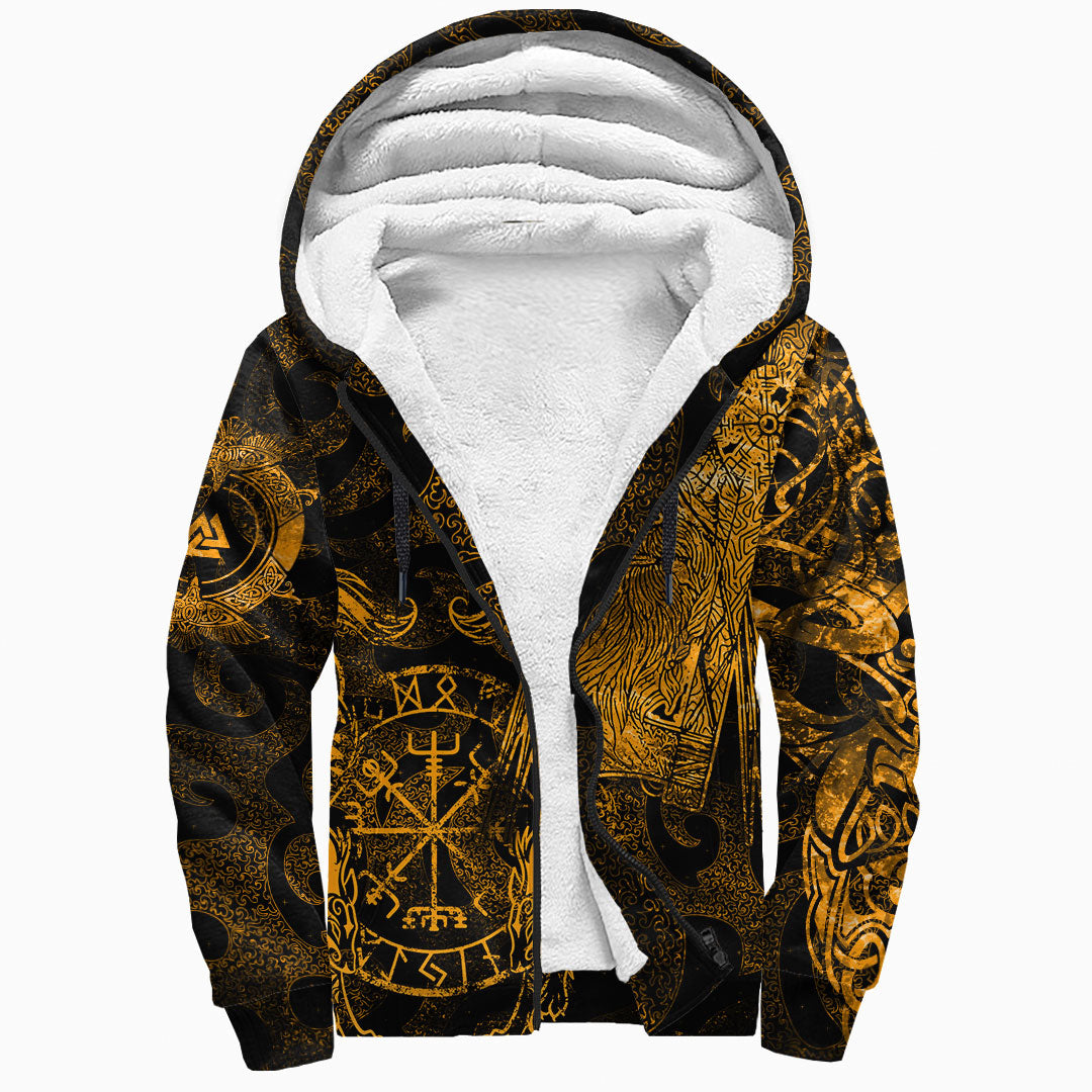Viking Sherpa Hoodie Odin Tattoo Gold Version