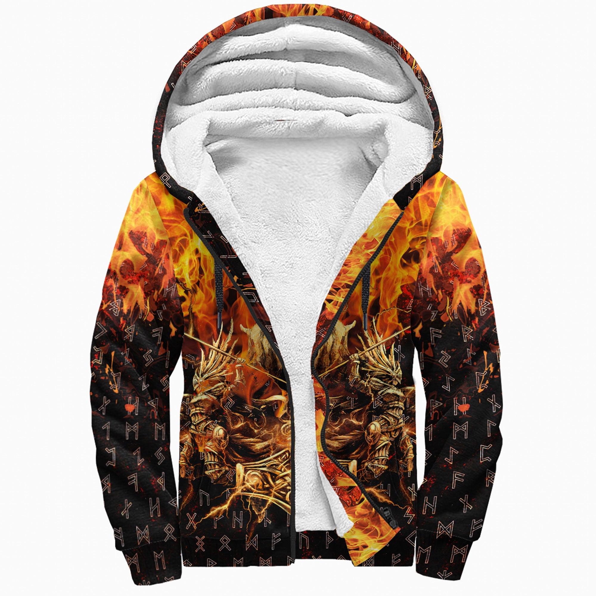 Viking Sherpa Hoodie Valkyrie Warrirors Valknut Fire