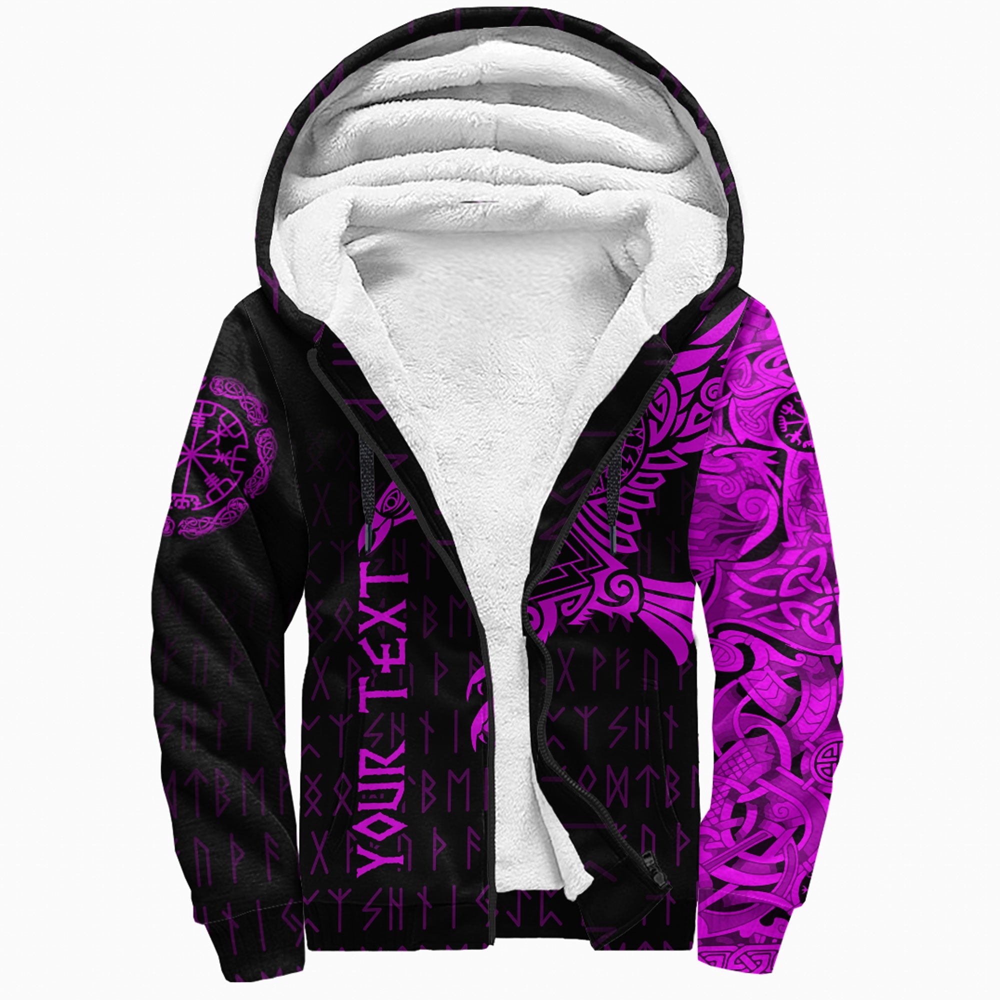 Custom Viking Sherpa Hoodie The Raven Of Odin Tattoo Pink Version