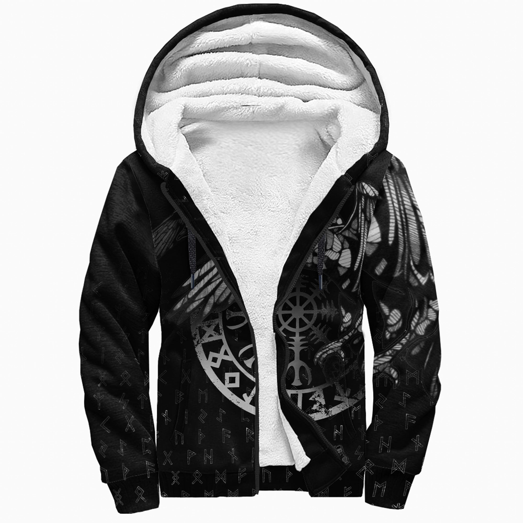 Viking Sherpa Hoodie Raven Helm of Awe