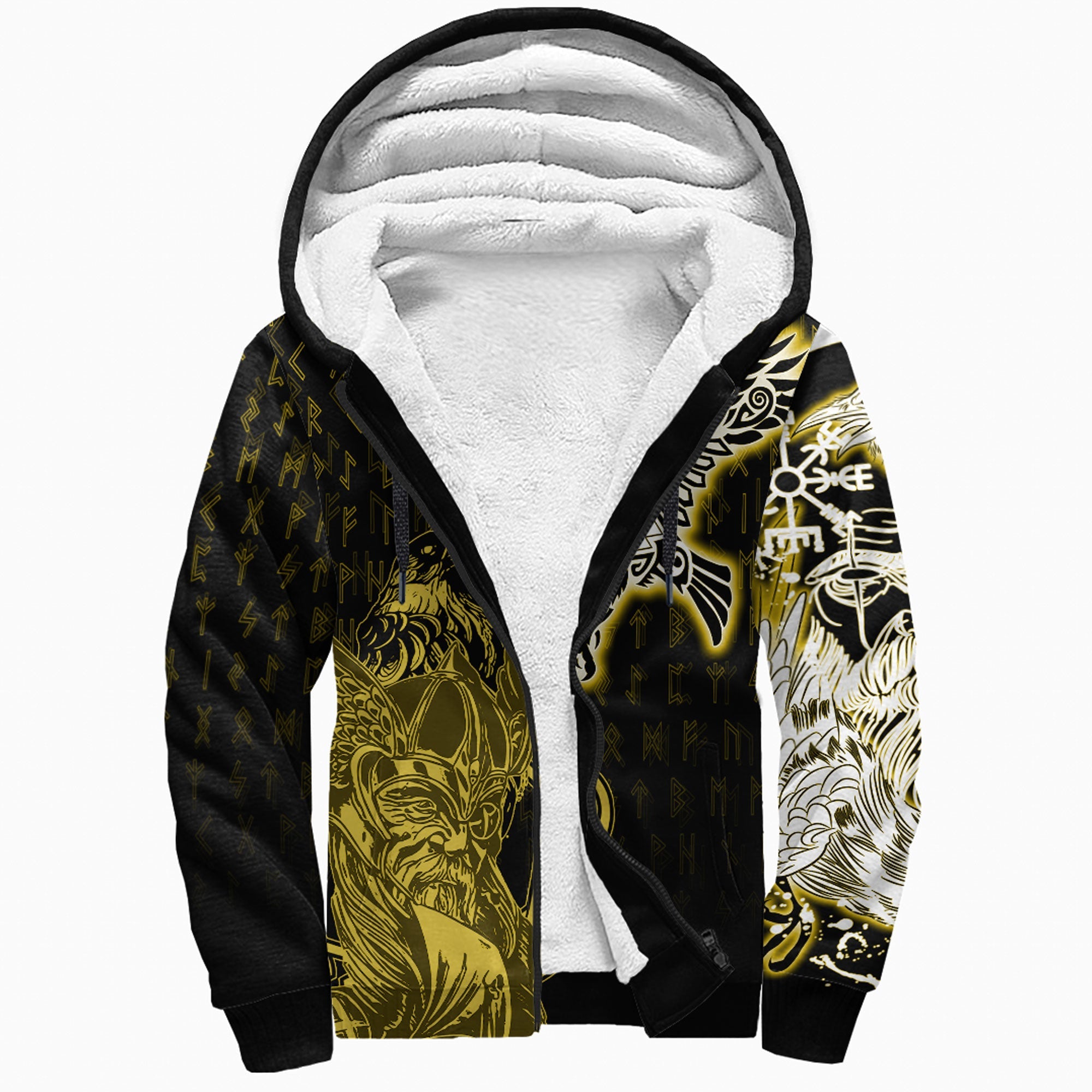 Viking Sherpa Hoodie Odin and Raven Gold
