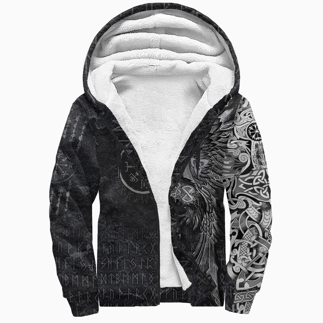 Viking Sherpa Hoodie Vegvisir With Raven Compass