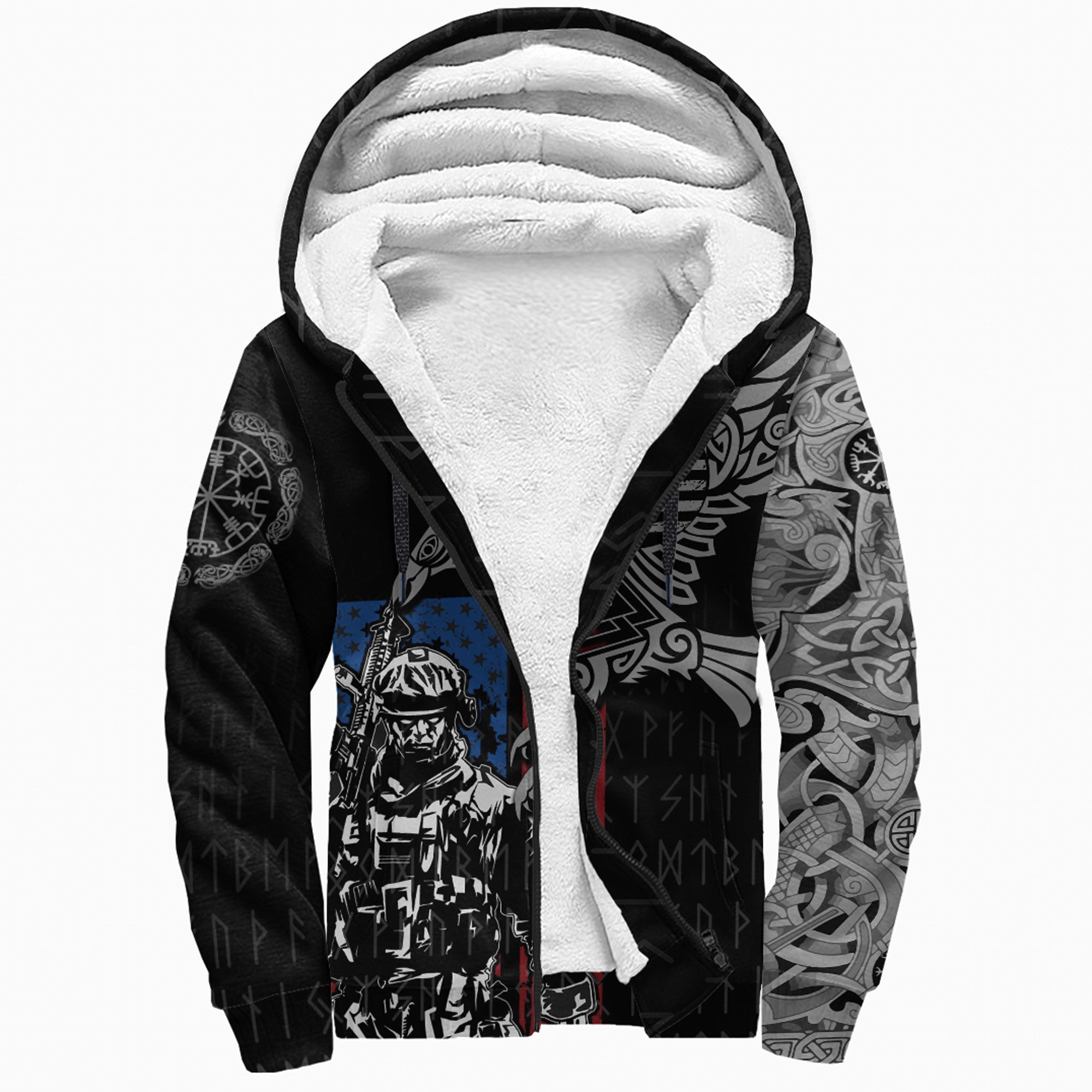Viking Sherpa Hoodie The Raven Of Odin Tattoo Veteran Army Ver01
