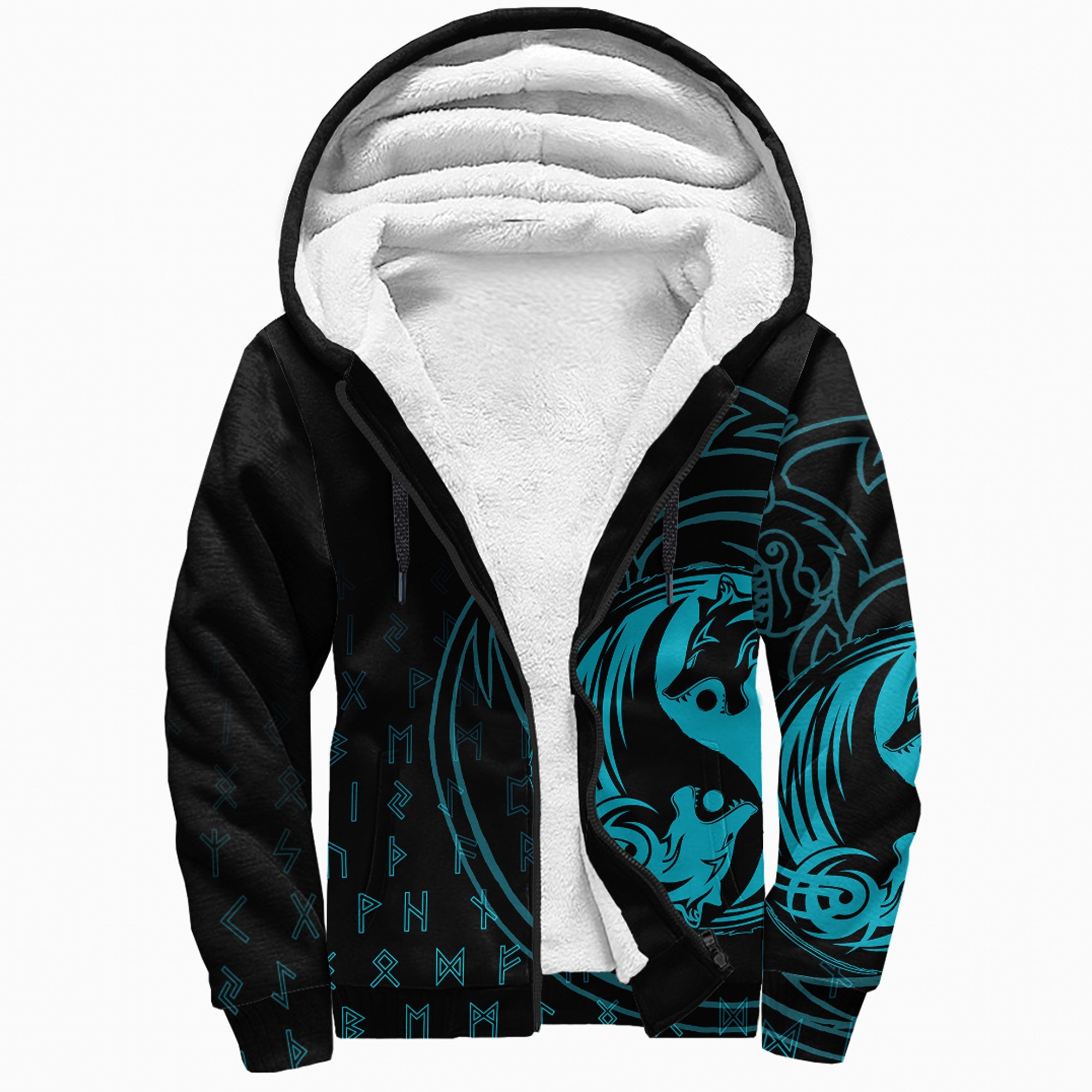 Viking Sherpa Hoodie Wolf Cyan