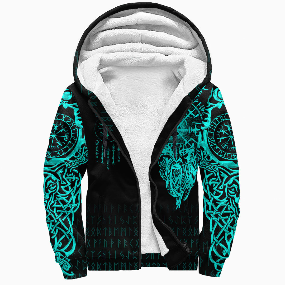 Viking Sherpa Hoodie Compass Vegvisir Tattoo Cyan Version