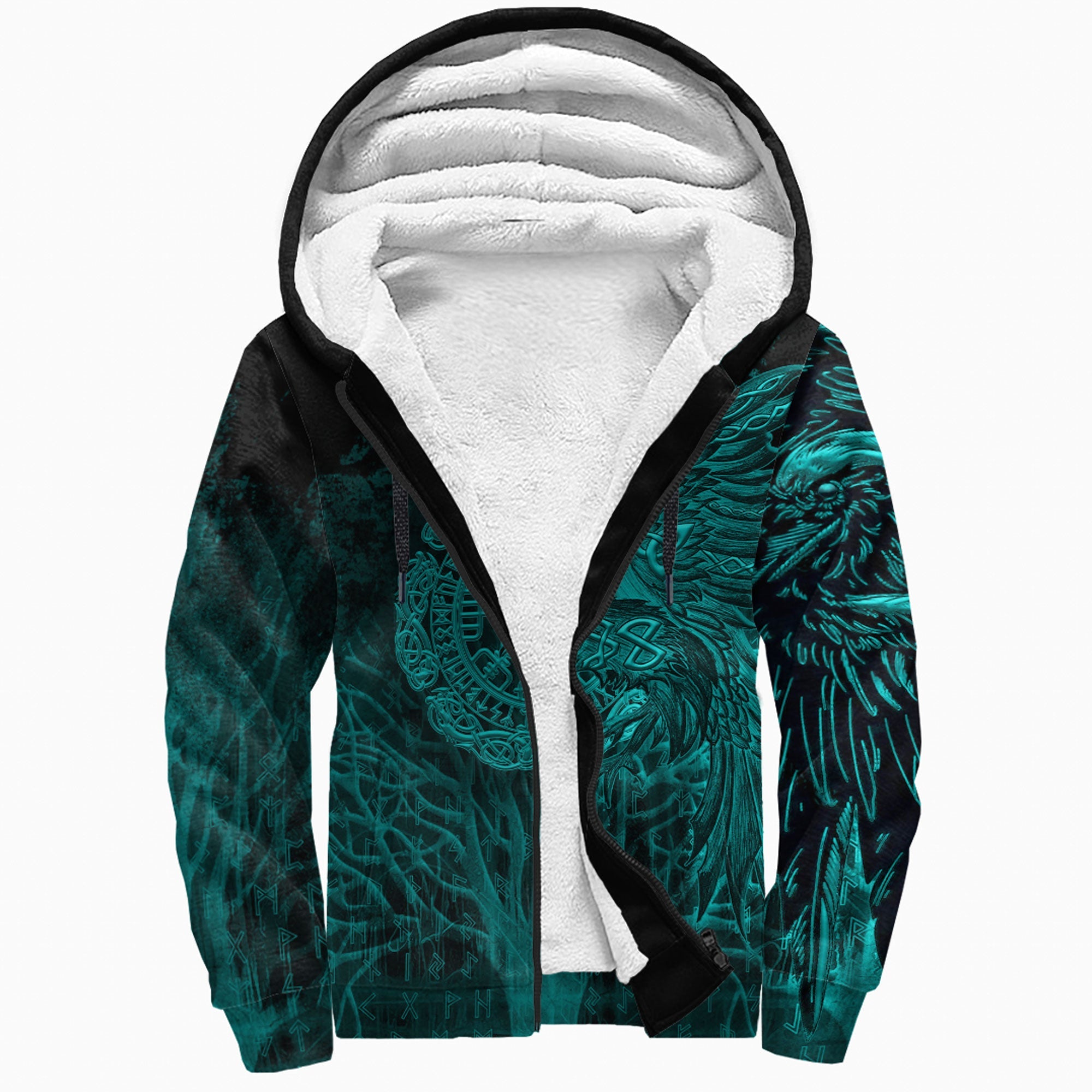 Viking Sherpa Hoodie Vegvisir Raven Turquoise Ver02