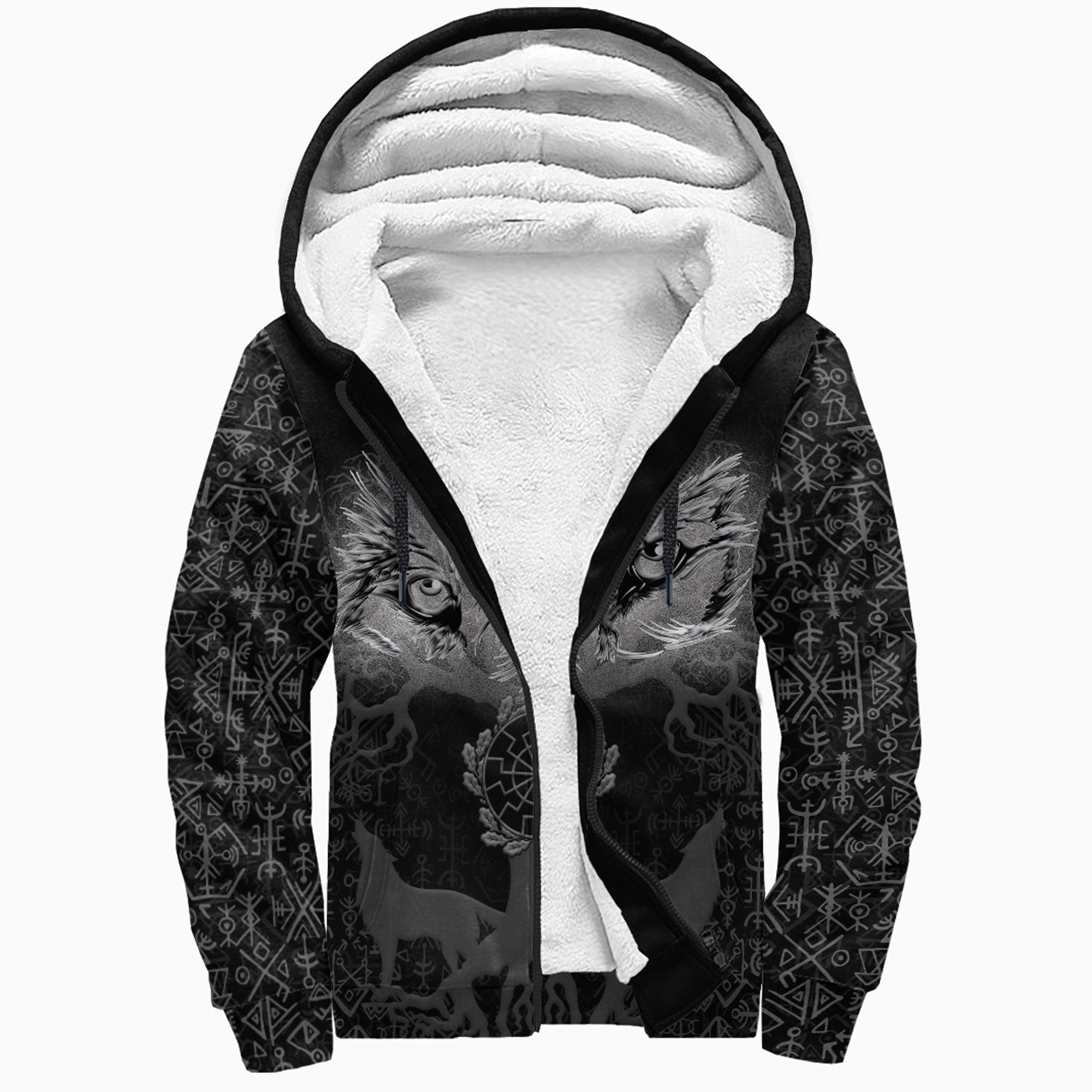 Viking Sherpa Hoodie Tree And Wolf